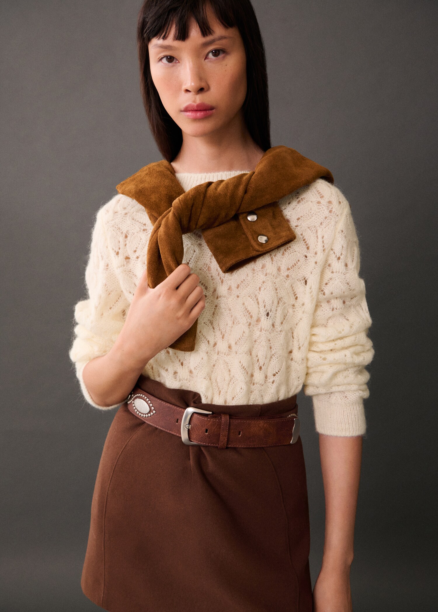 Knitted sweater with openwork details - Medium plane