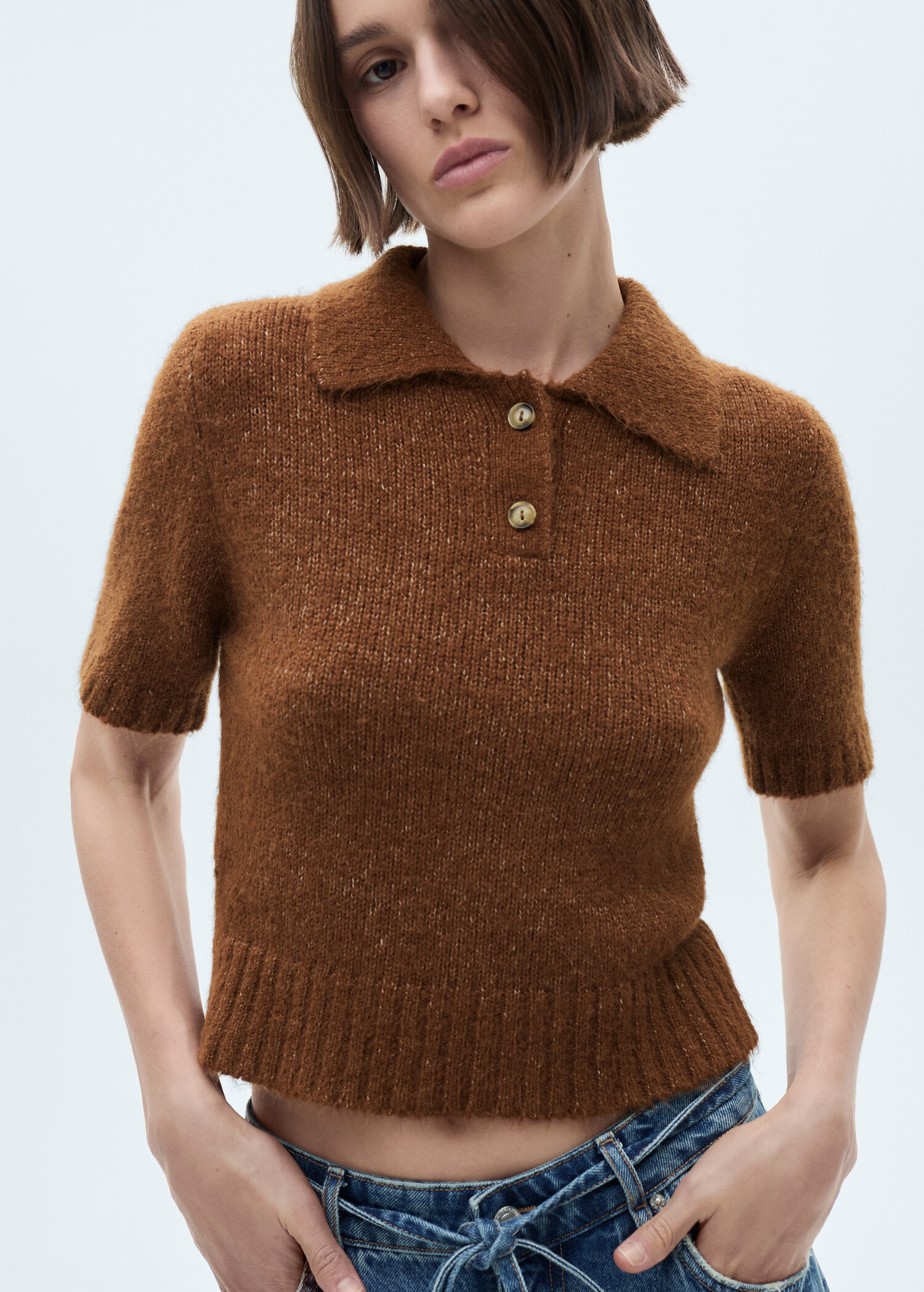 Knitted polo shirt with ribbed details - Medium plane