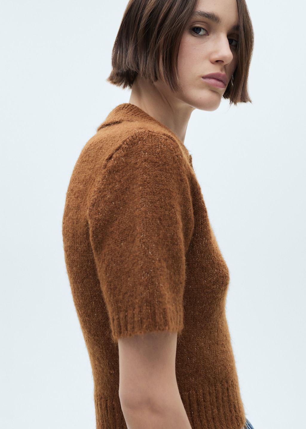 Knitted polo shirt with ribbed details - Women | MANGO USA Knitted polo shirt with ribbed details - Women | MANGO USA