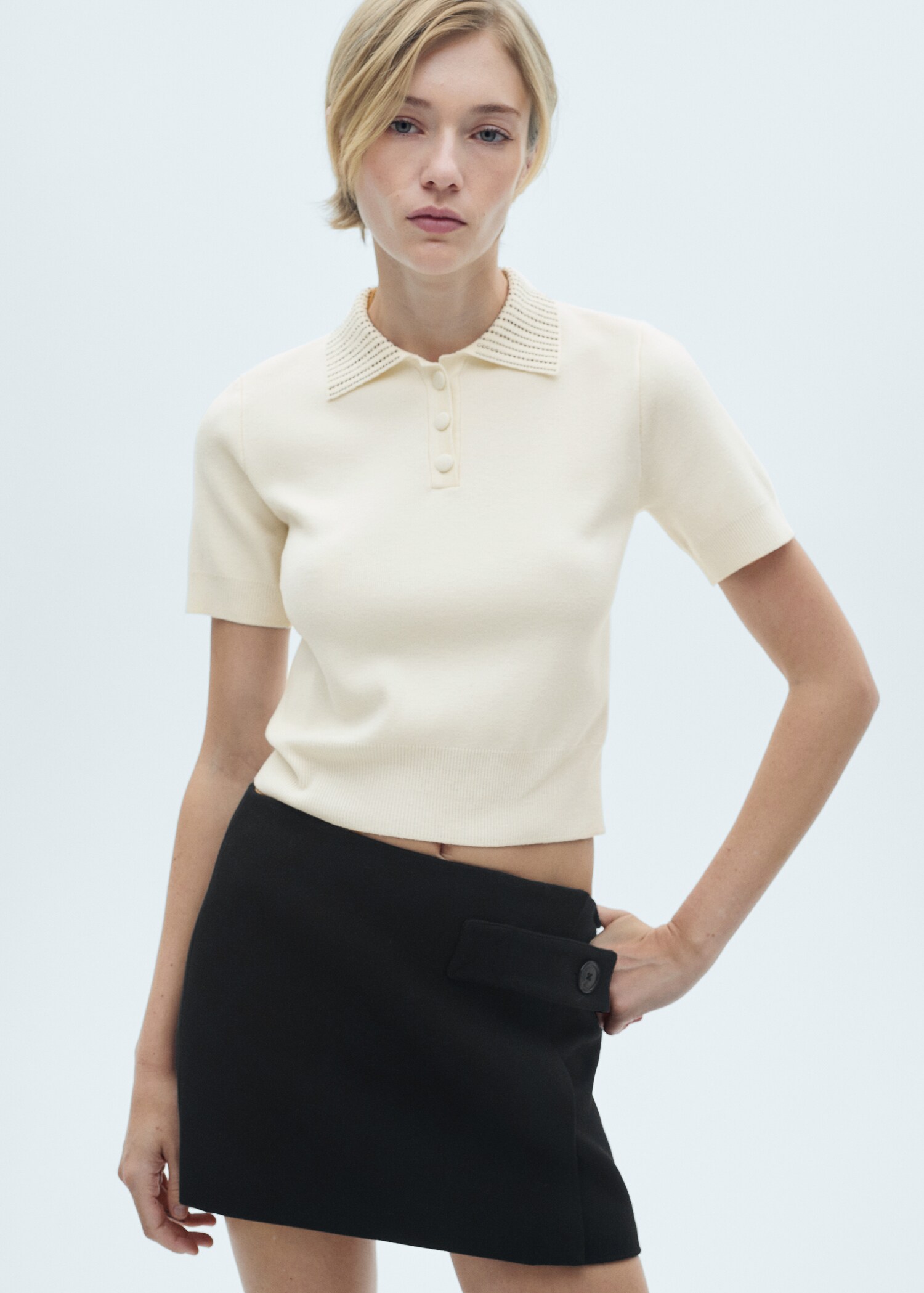 Polo punto cuello strass - Plano medio