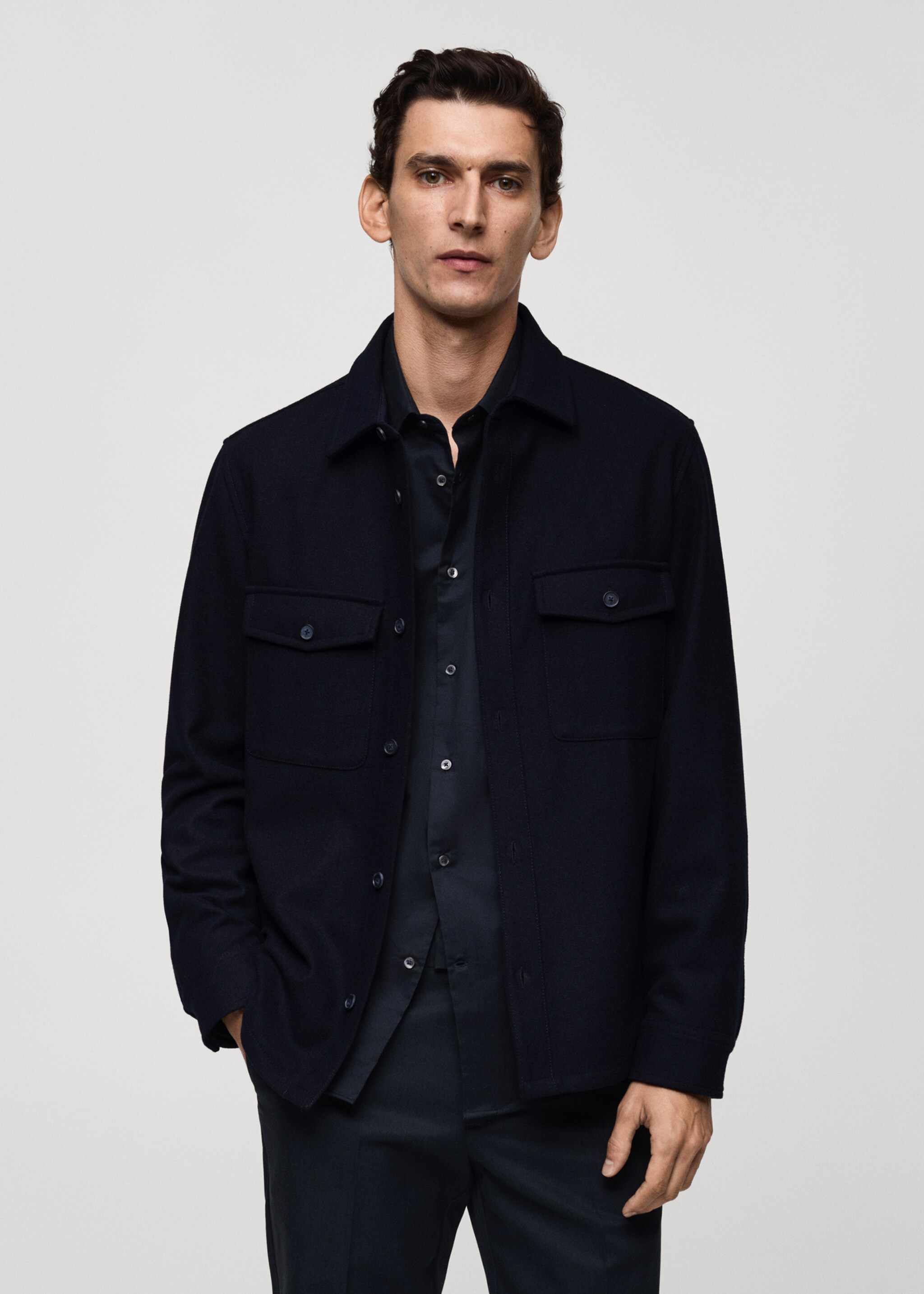 Wool overshirt with pockets - Medium plane