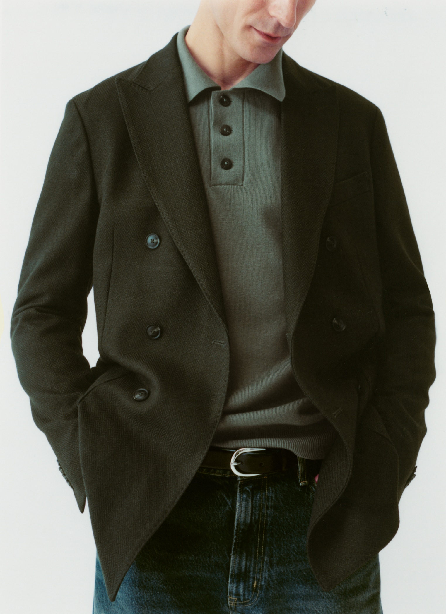 Herringbone slim-fit double-breasted jacket - Details of the article 3