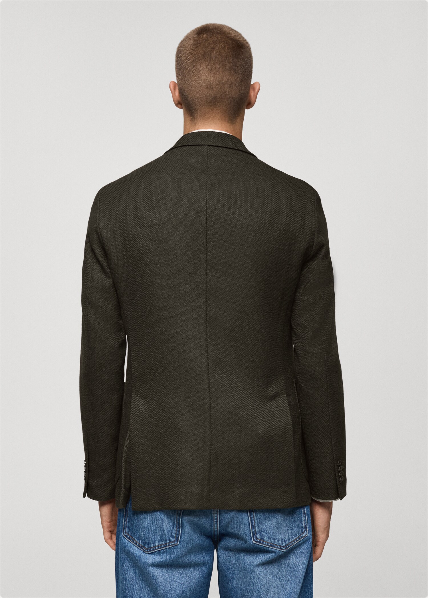 Herringbone slim-fit double-breasted jacket - Reverse of the article