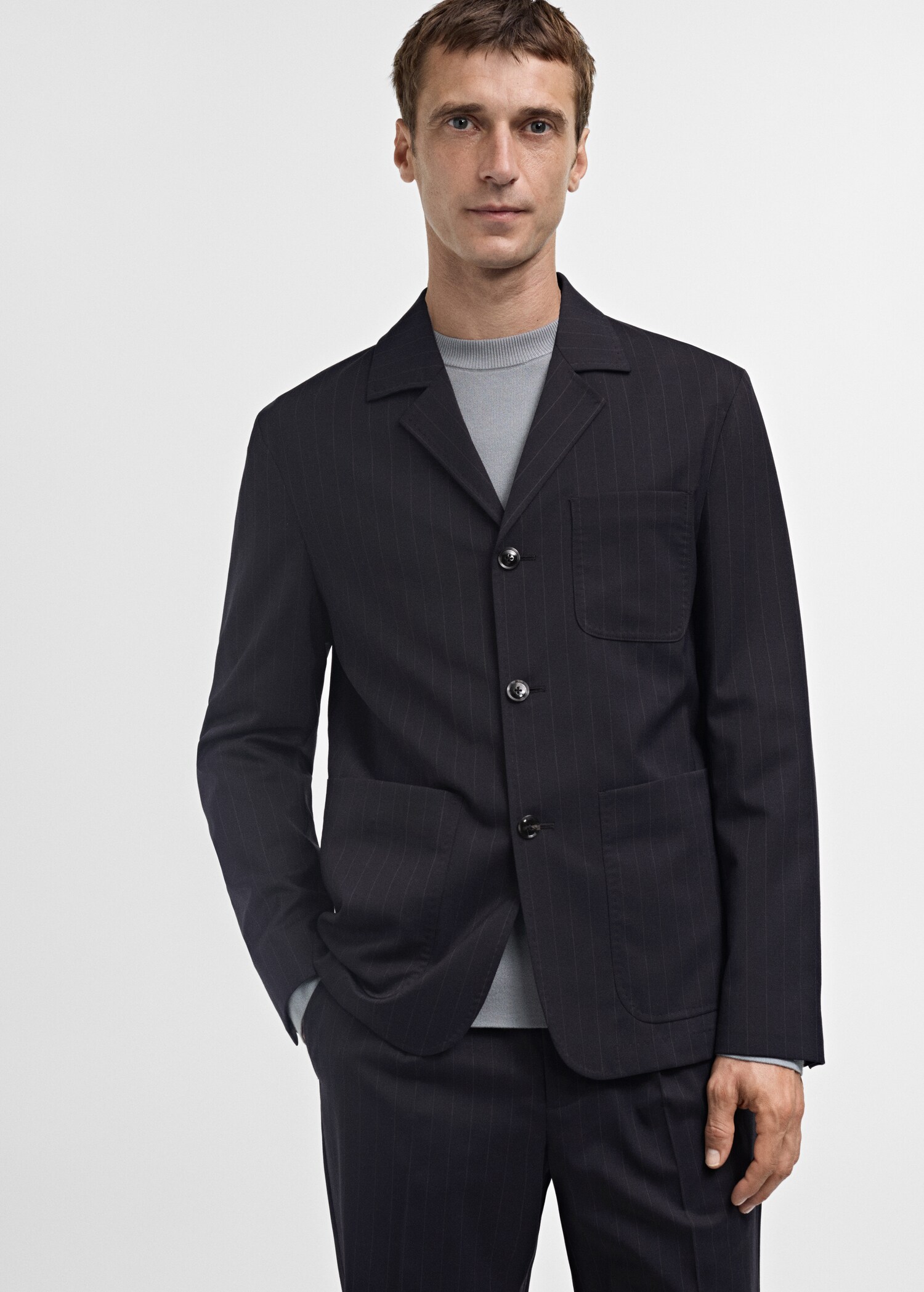 Wool-blend slim-fit suit jacket with stripes - Medium plane
