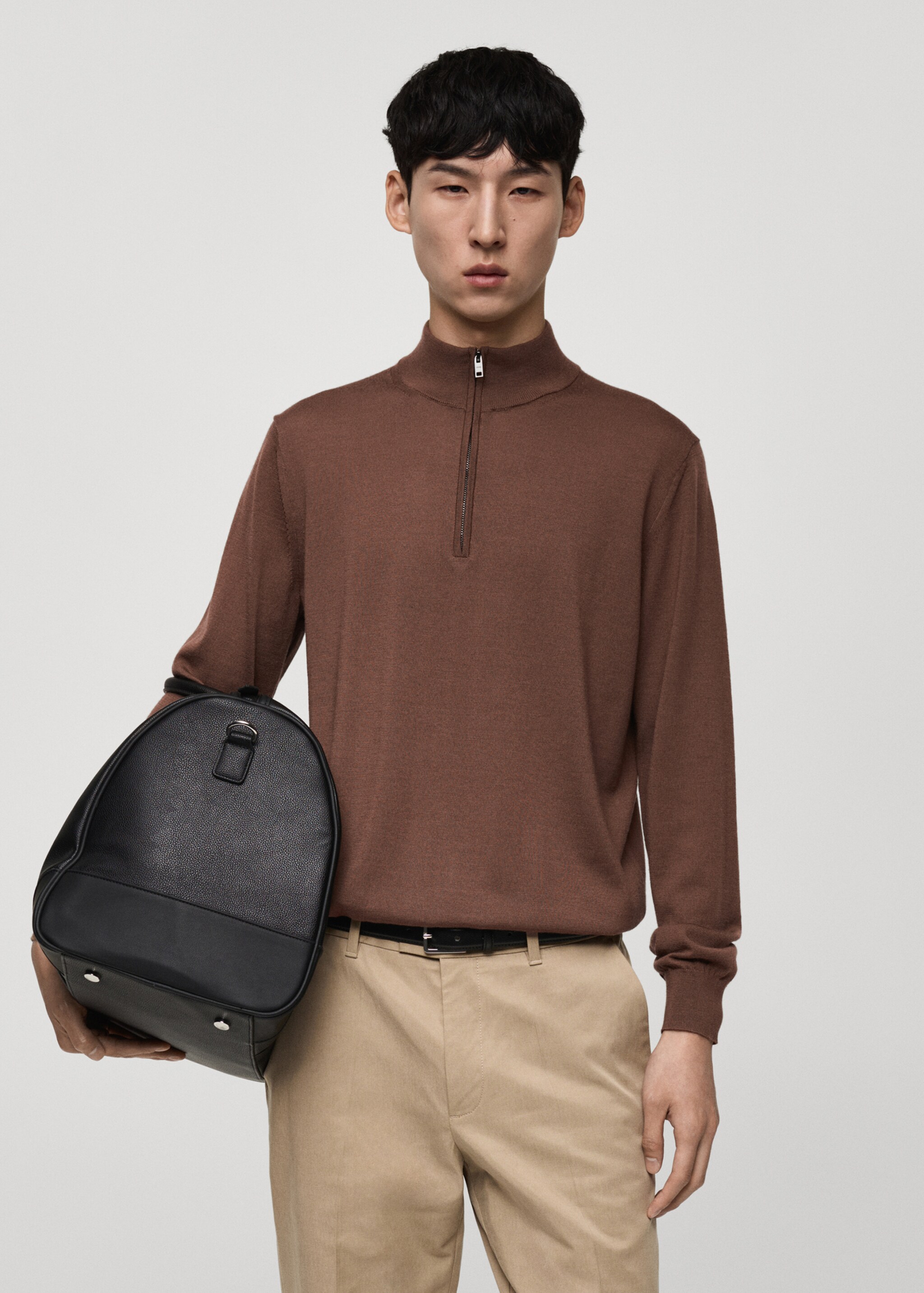 100% merino wool sweater with zip-neck - Medium plane