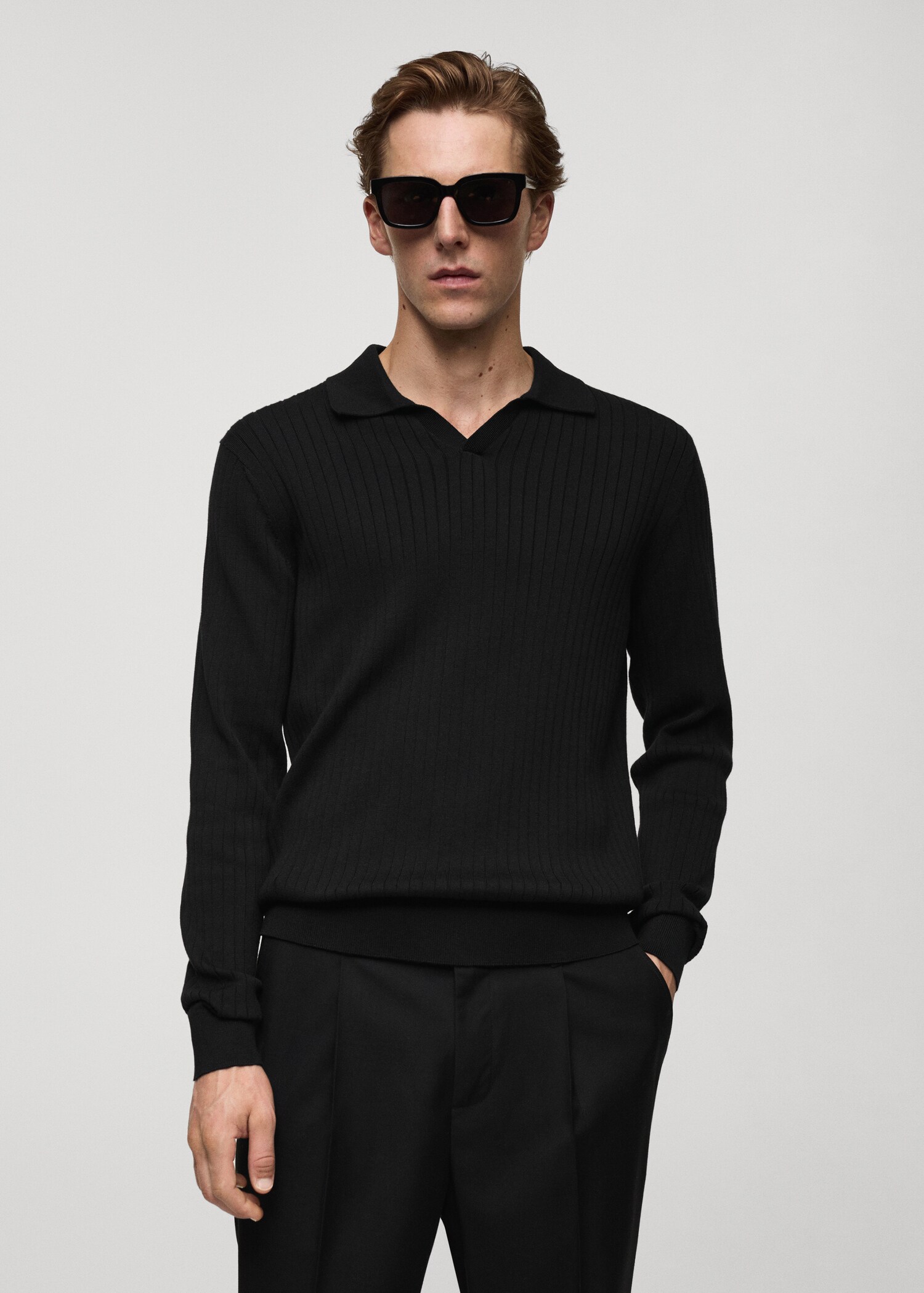 Fine rib-knit polo sweater - Medium plane