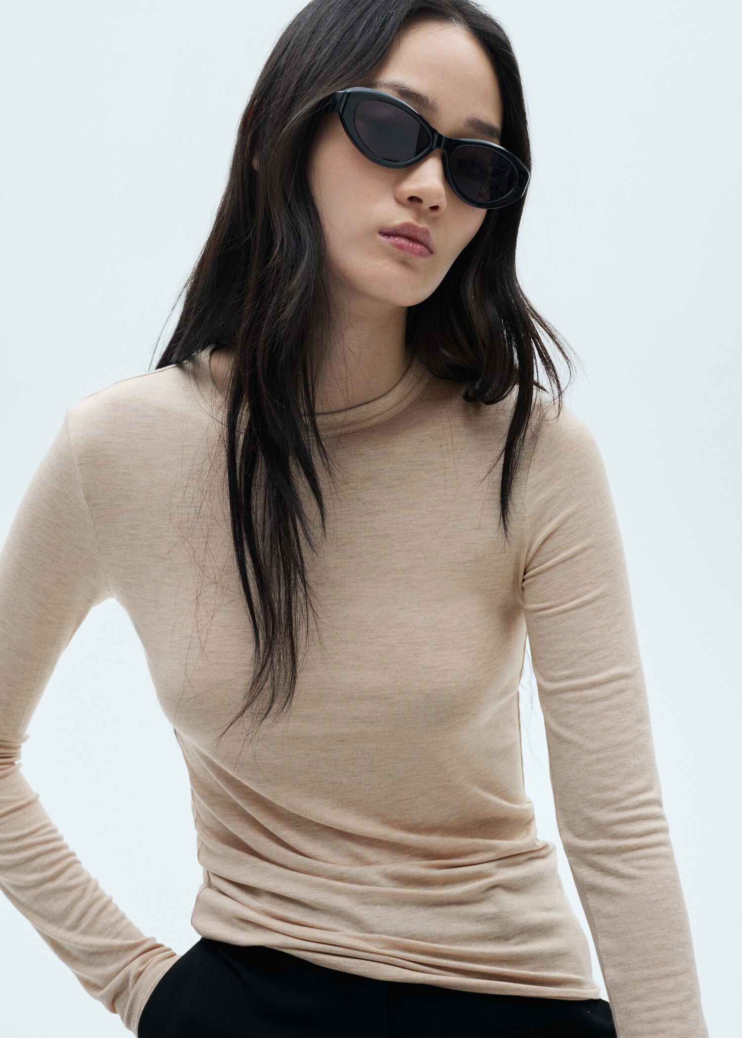 Round-neck long-sleeved t-shirt - Medium plane