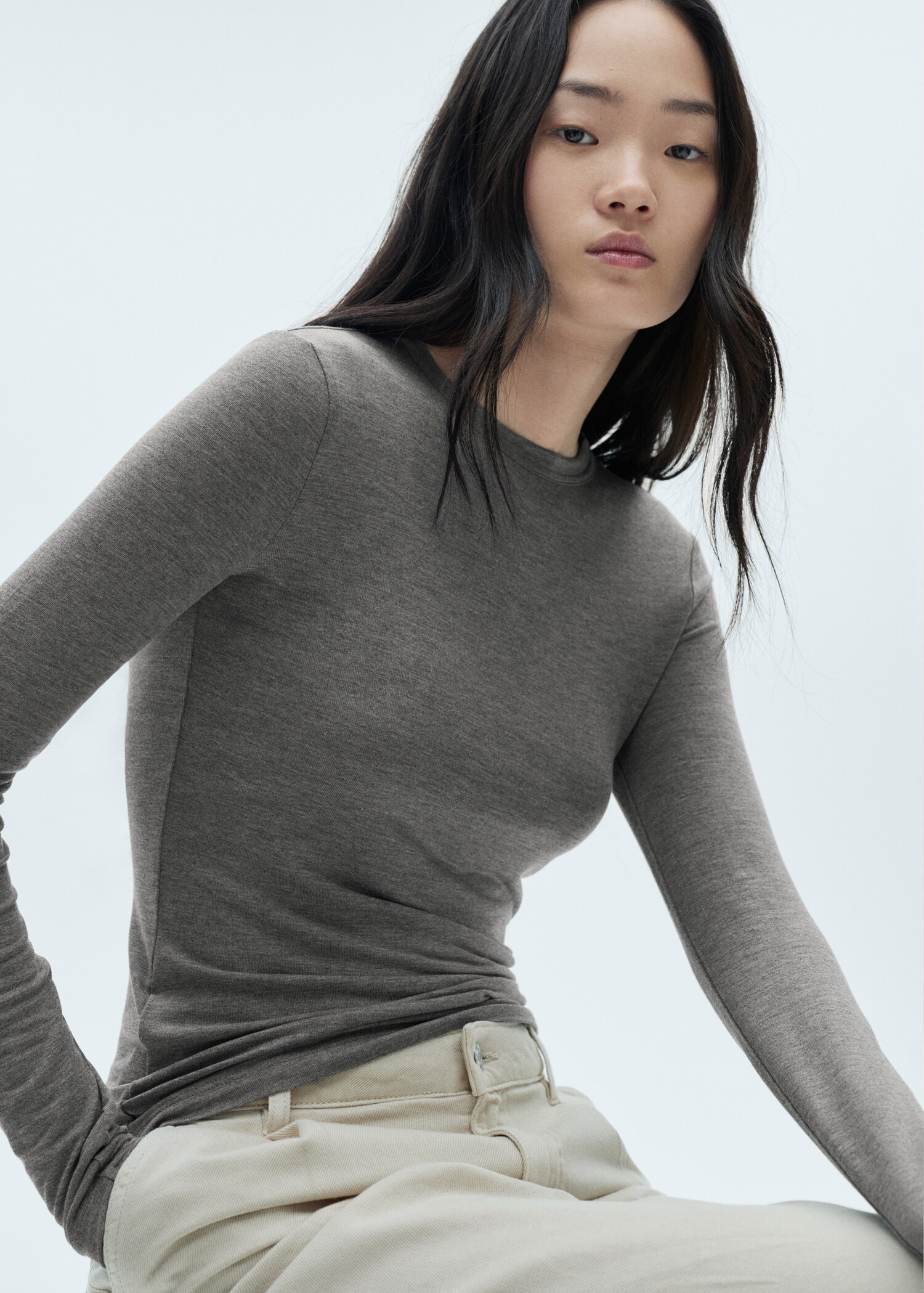Round-neck long-sleeved t-shirt - Medium plane