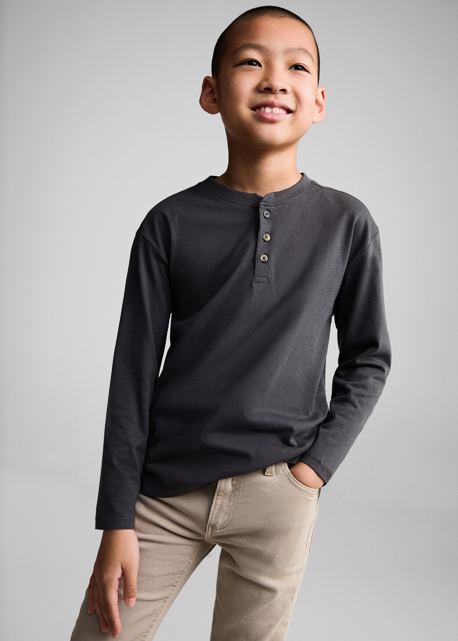 Buttoned cotton T-shirt - Medium plane