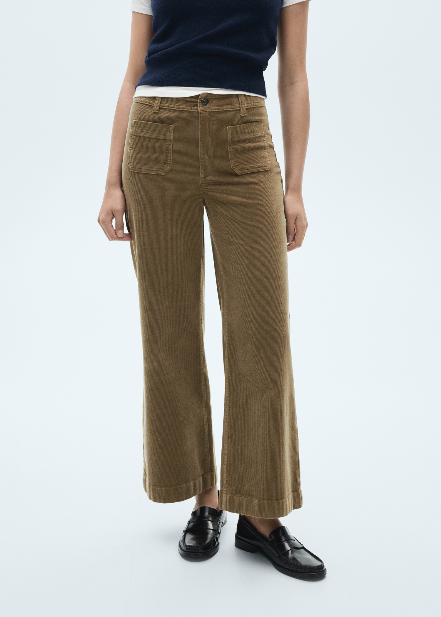 Pantalon Catherin style jupe-culotte velours côtelé - Plan moyen