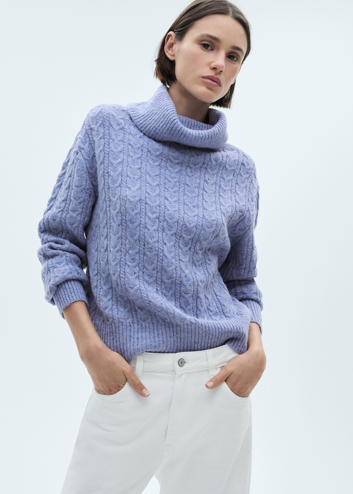 Jersey trenzado cuello vuelto - Plano medio