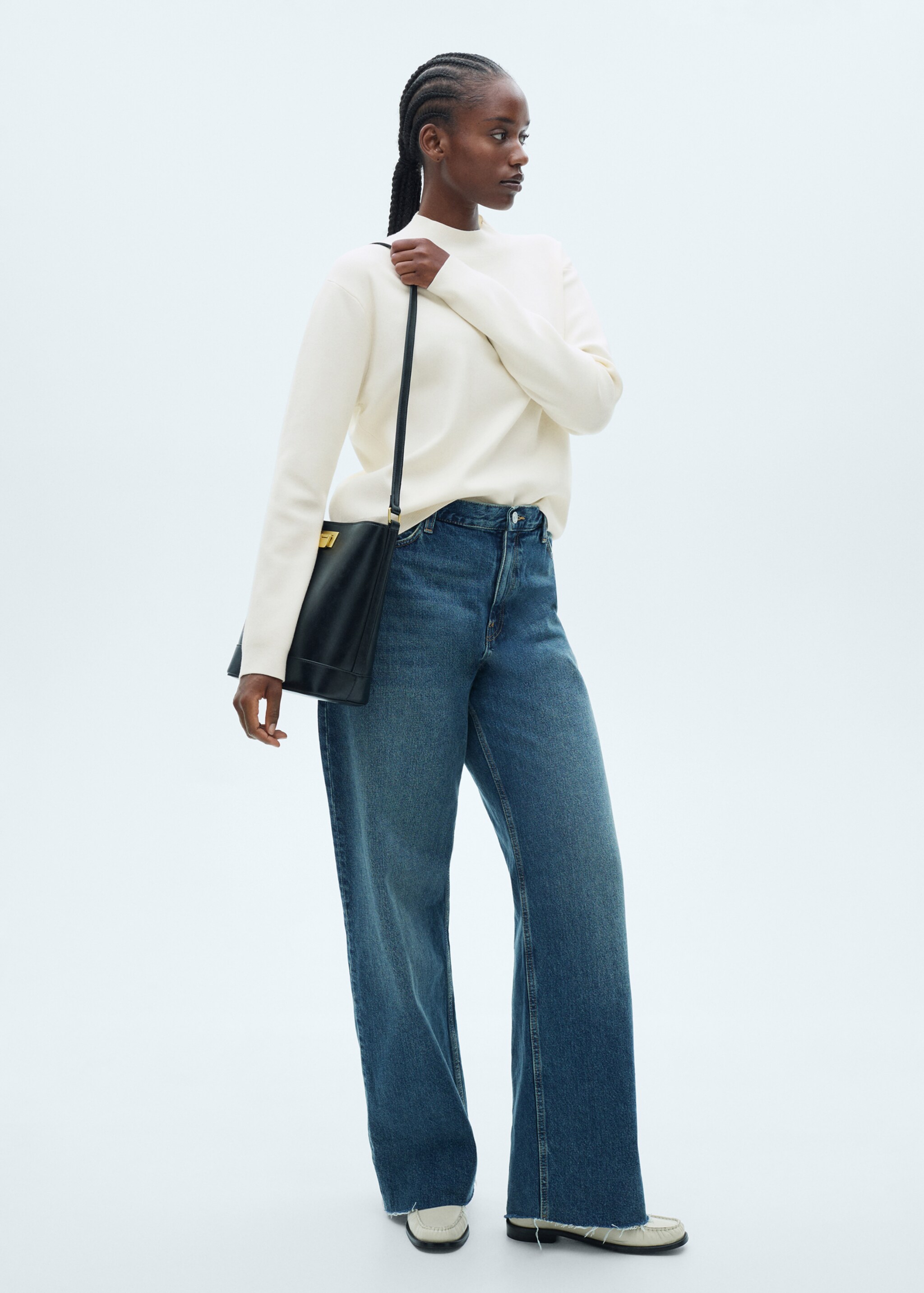 Knitted sweater with perkins neck - Details of the article 3, Ecru. Ref: 77007697-00.