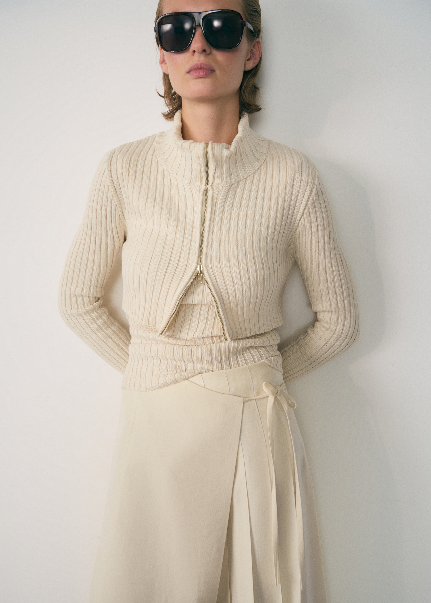 Combined ribbed sweater with zip - Medium plane