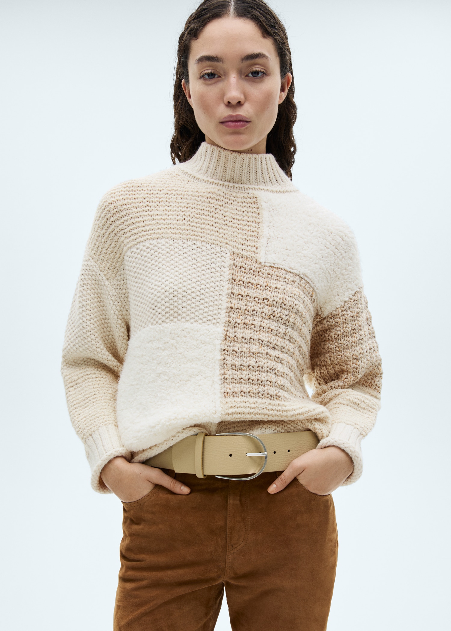 High Neck Patchwork Sweaters High Neck Patchwork Sweaters