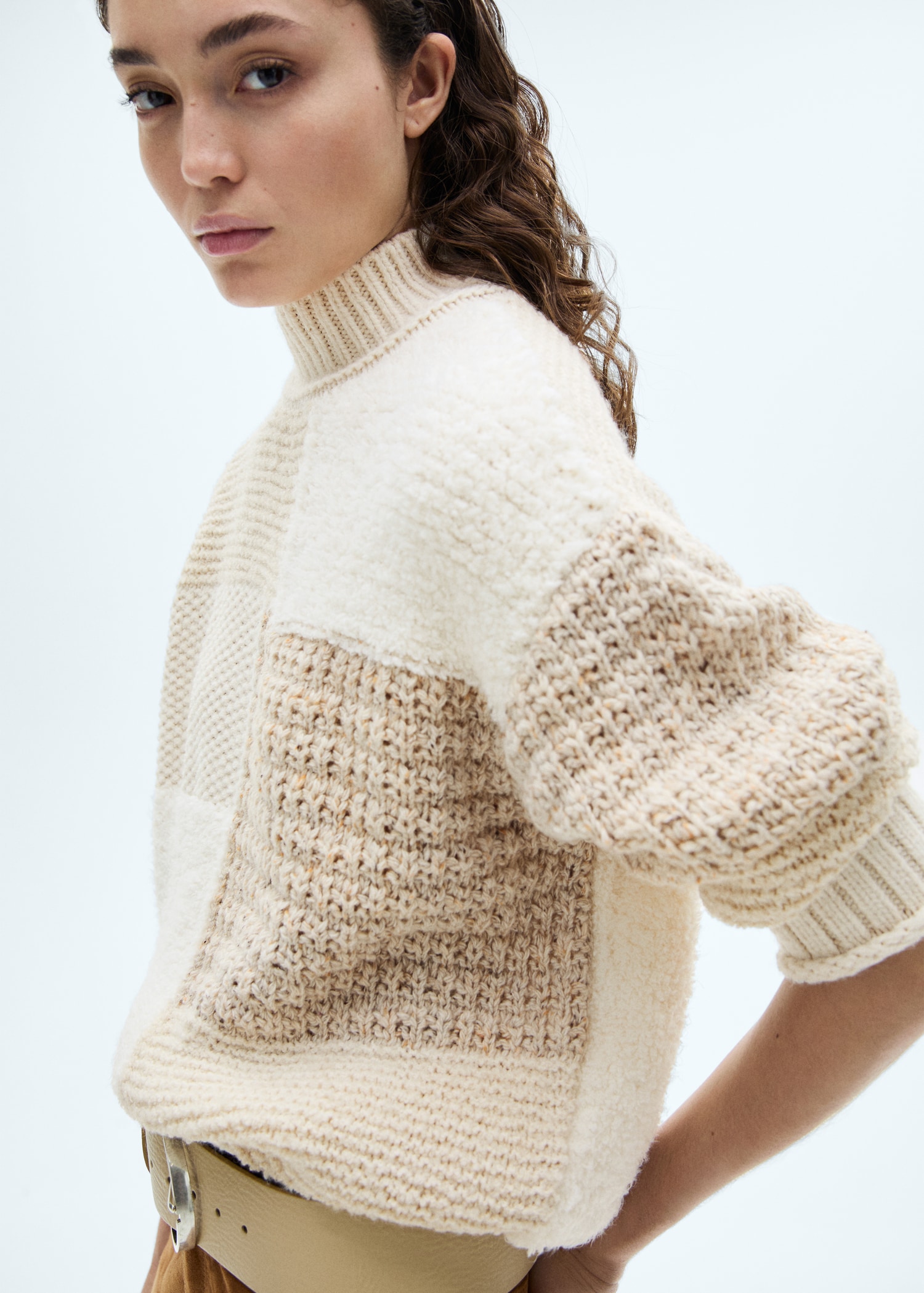 High Neck Patchwork Sweaters High Neck Patchwork Sweaters