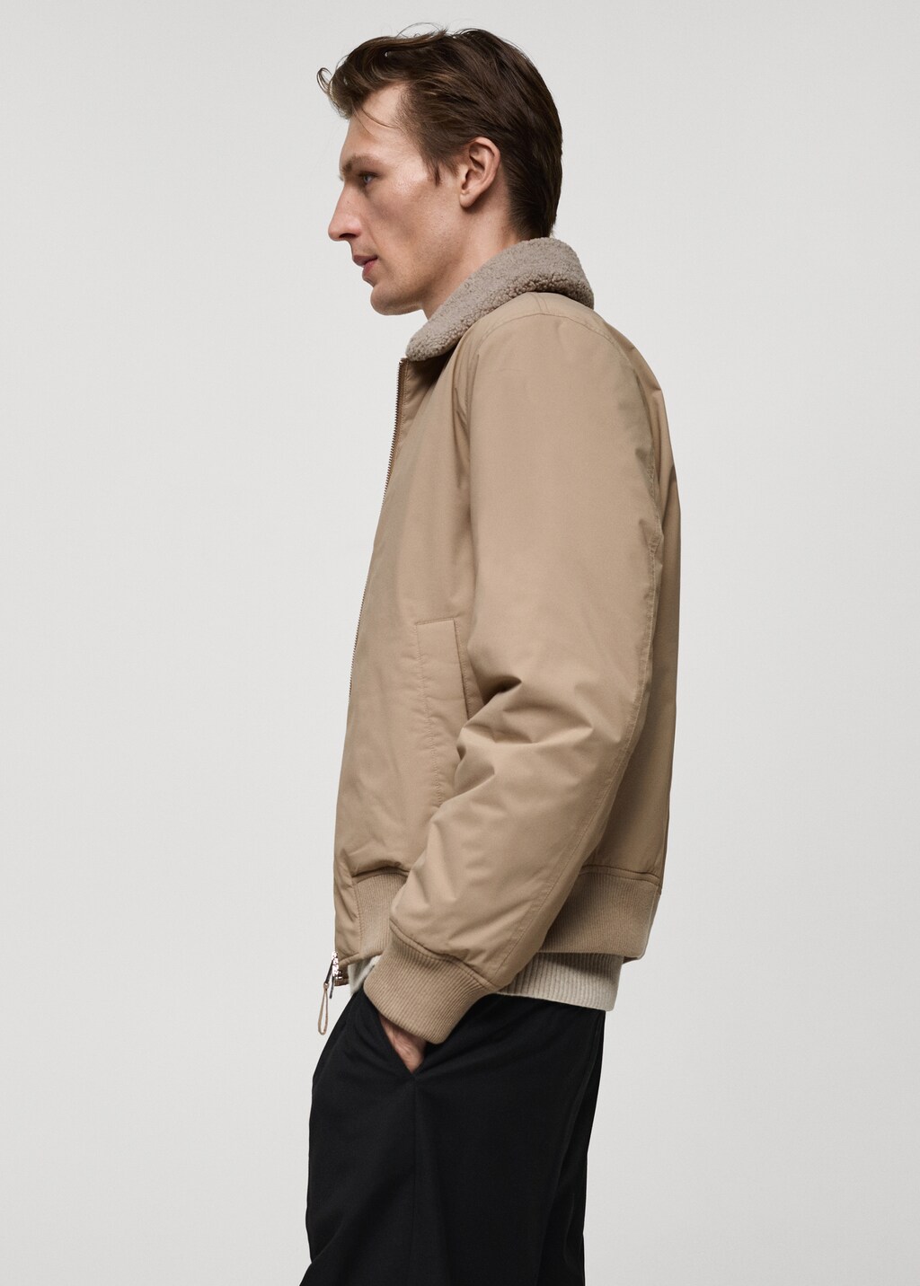 Water repellent jacket with sheepskin collar Men MANGO Ireland