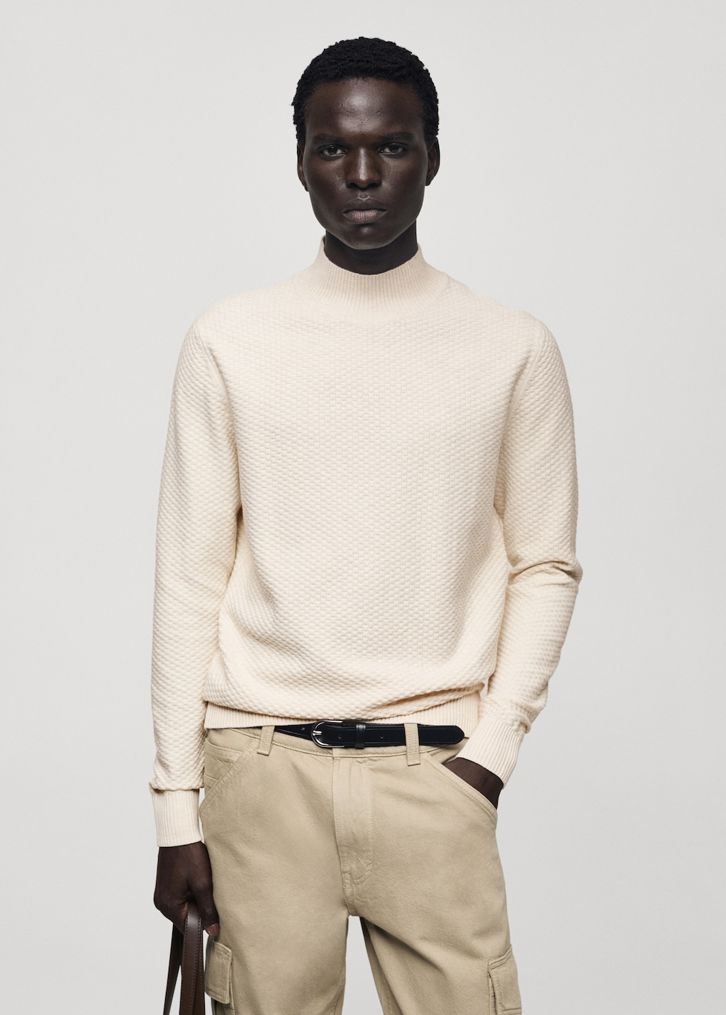 Pullover cotone texture collo perkins Uomo MANGO Italia