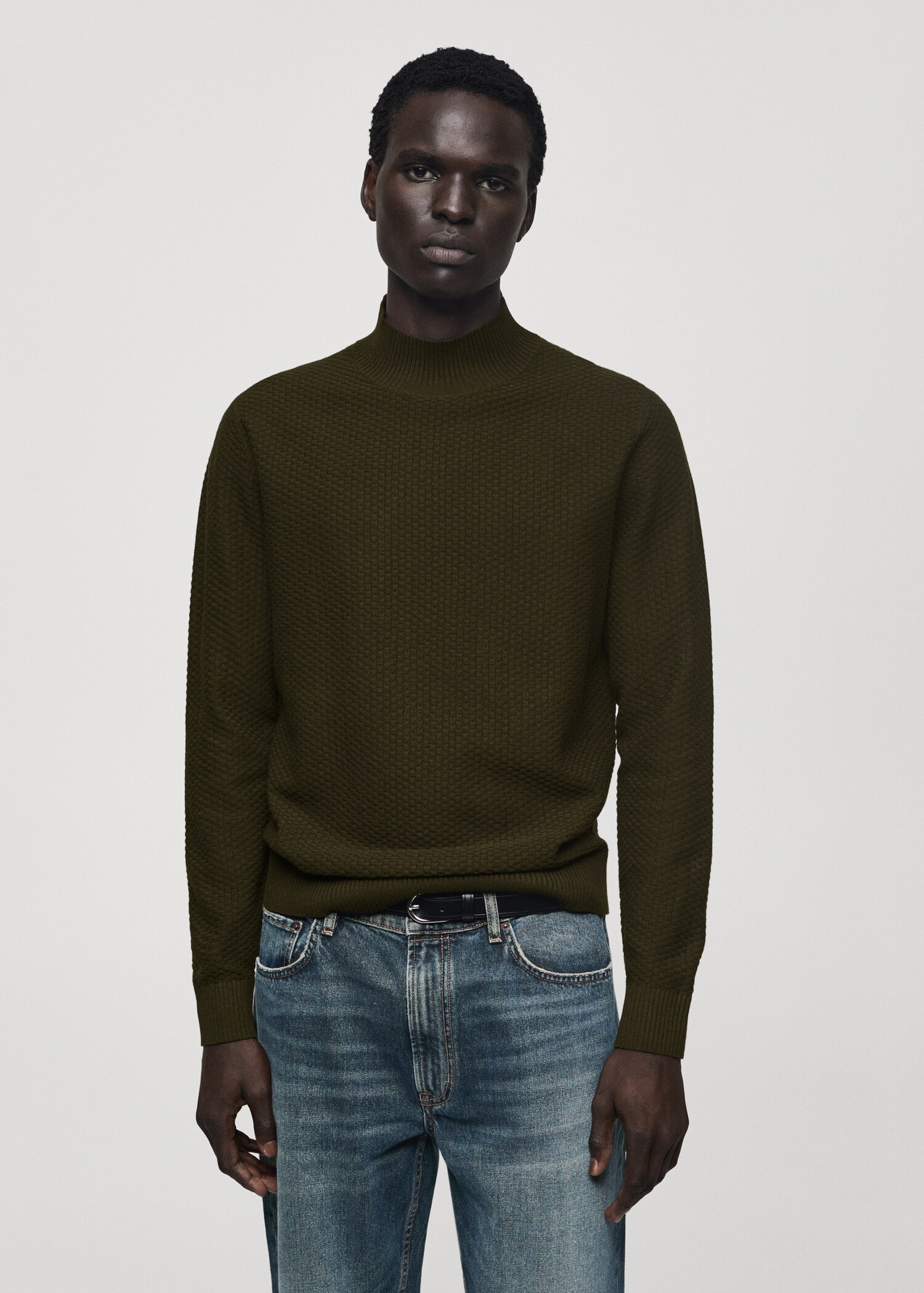 Cotton sweater with perkins-neck  structure - Medium plane