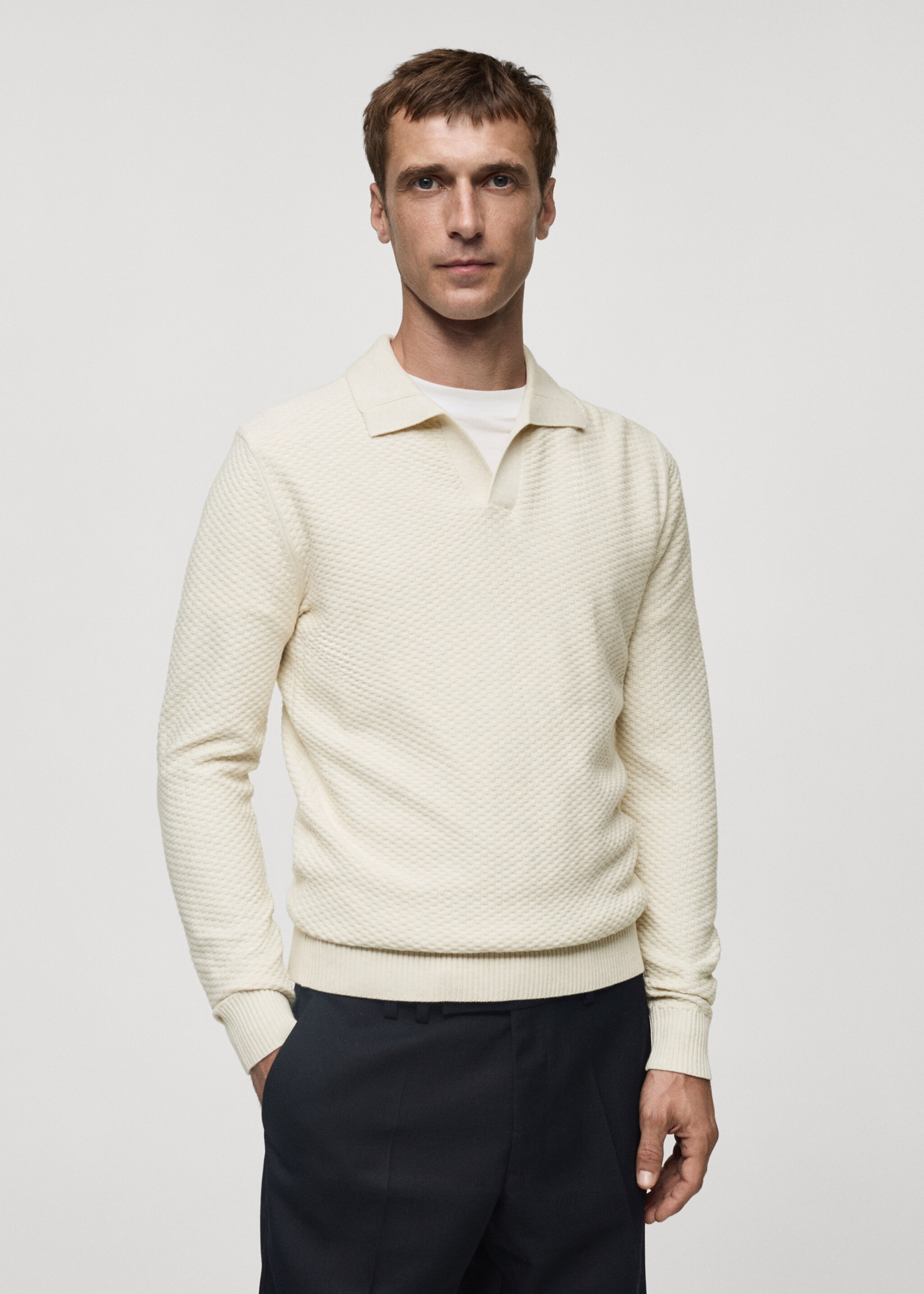 Cotton-blend structured polo sweater - Medium plane