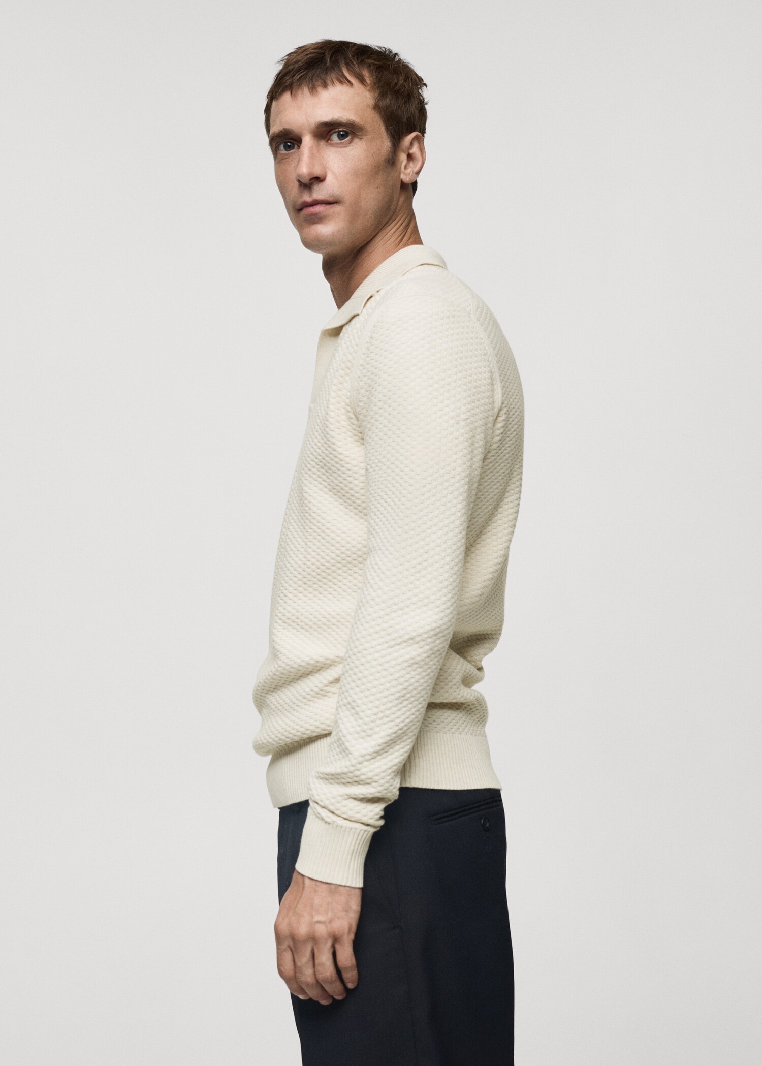 Cotton-blend structured polo sweater - Details of the article 2