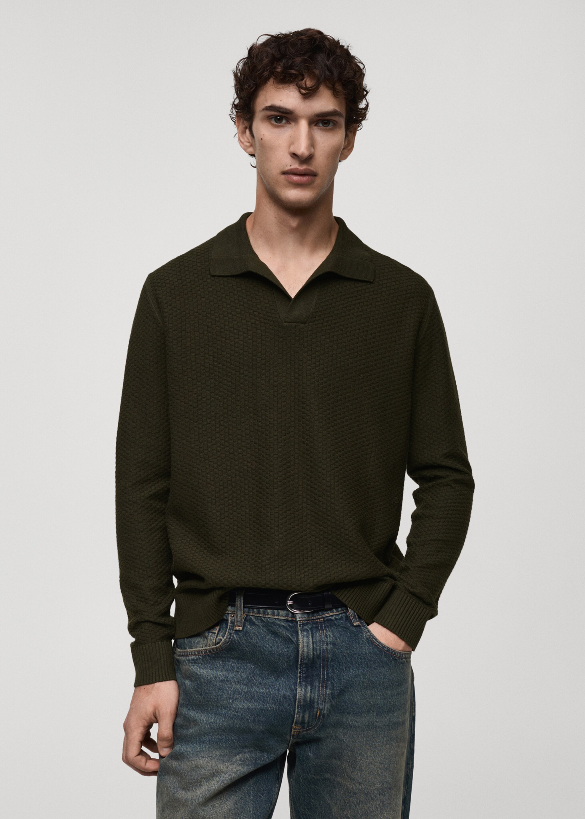 Cotton-blend structured polo sweater - Medium plane