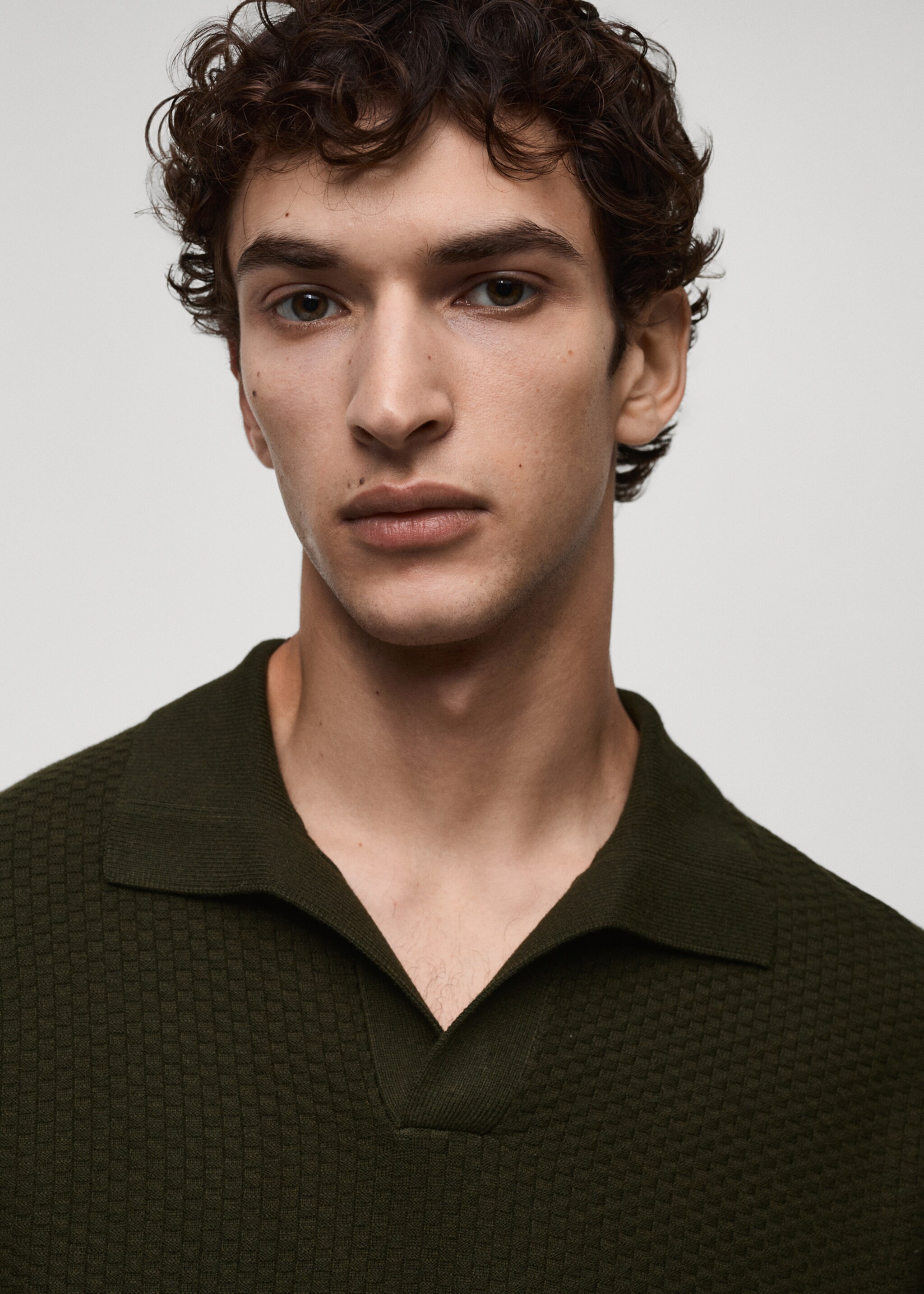 Cotton-blend structured polo sweater - Details of the article 1
