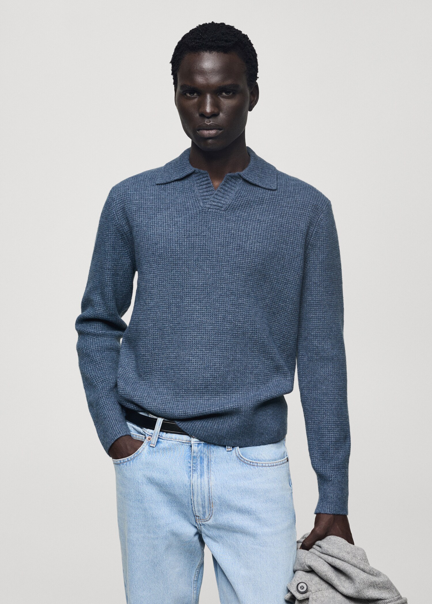 Knitted structured check polo sweater - Medium plane