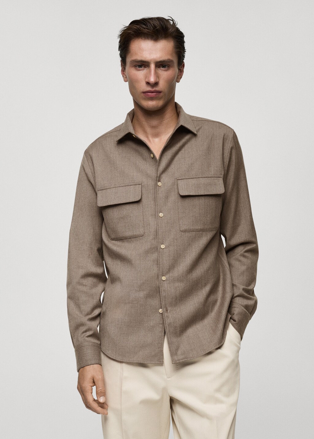 Camisa 100 lana bolsillos Hombre MANGO Espana Peninsula y Baleares