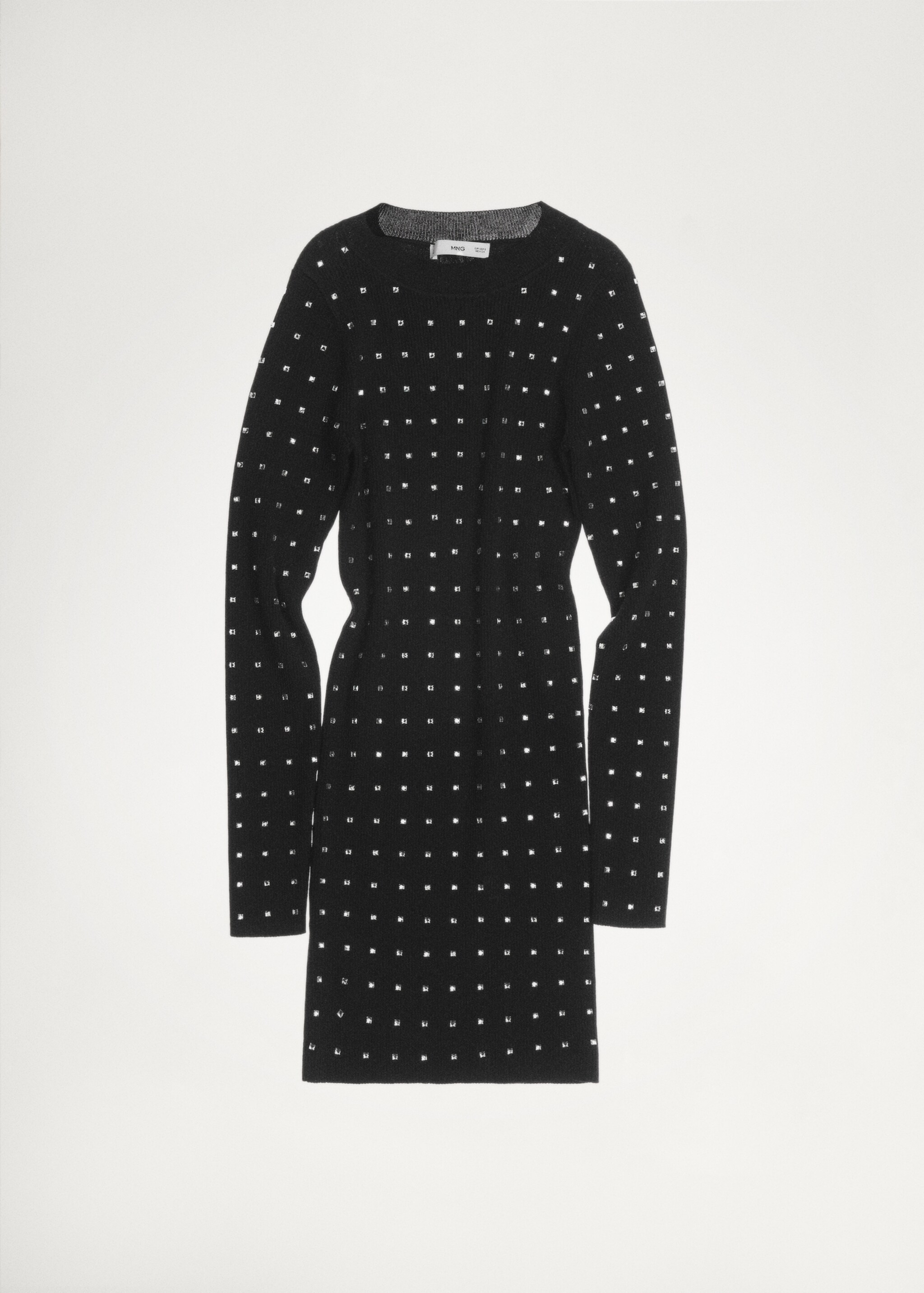 Knitted dress with rhinestone detail - Details of the article 7, Black. Ref: 77009044-00.