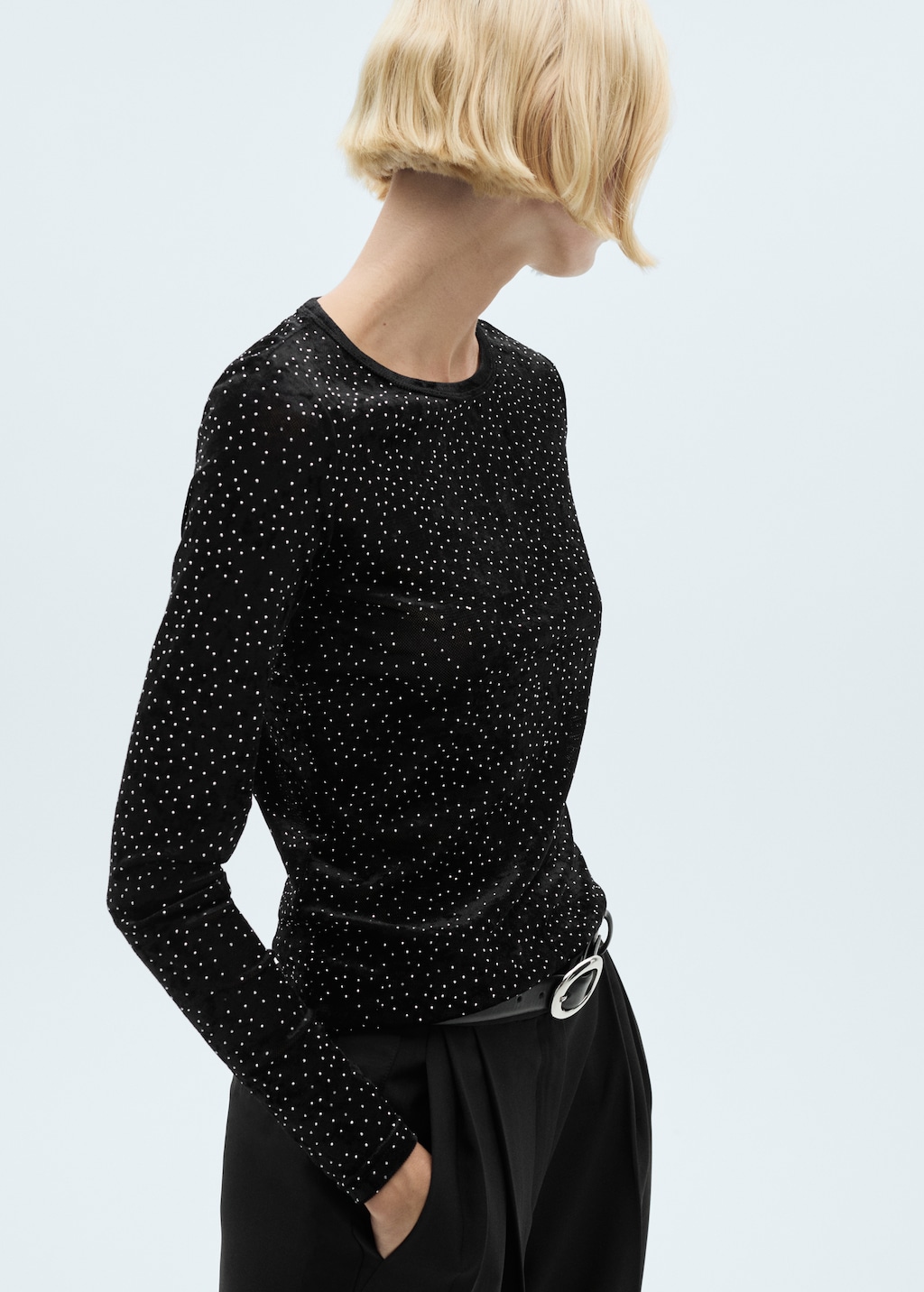 【SATIIIZ】Salon printed knit long sleeve t-shirt Long sleeve - satiiiz
