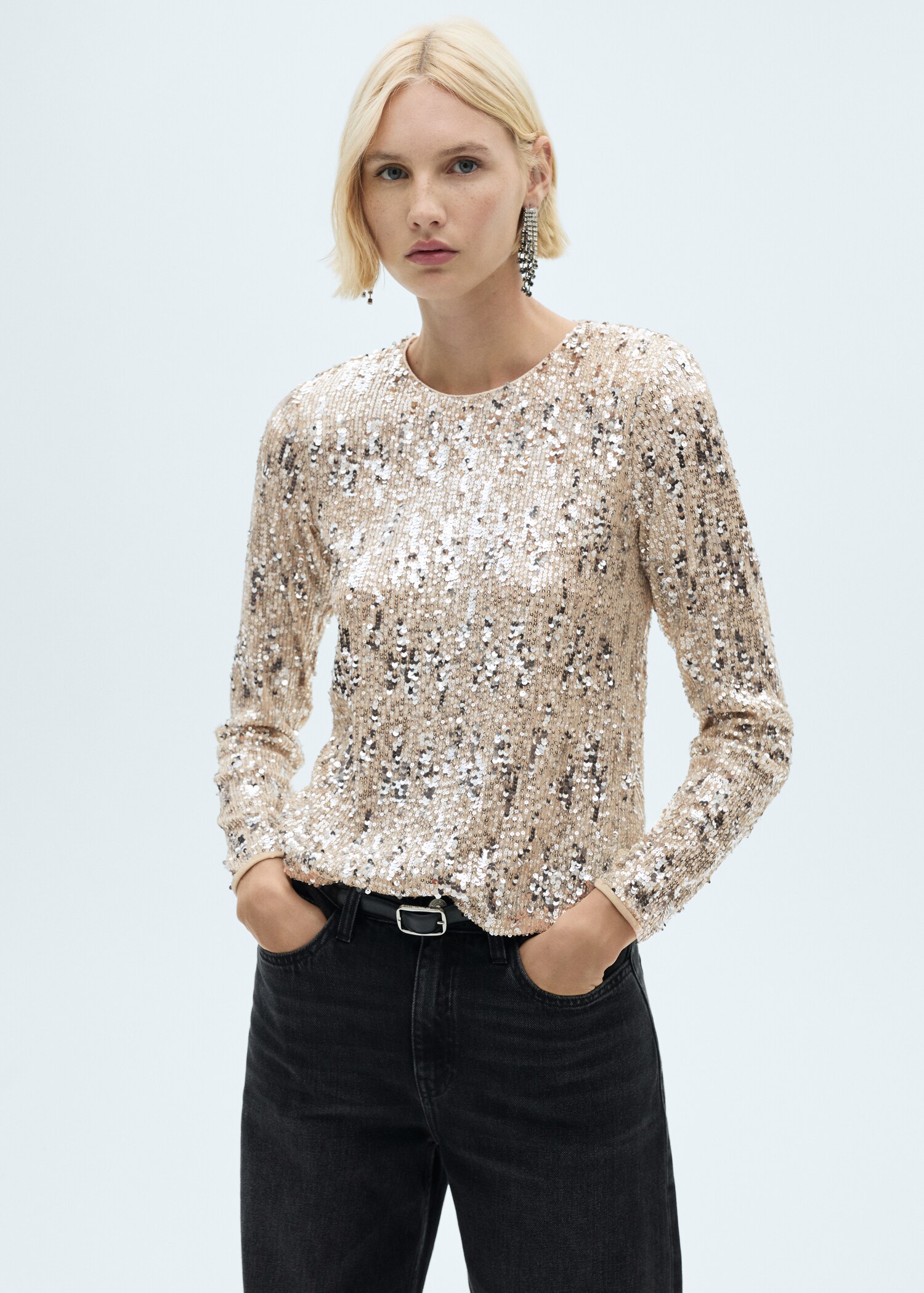 T-shirt met lange mouwen en pailletten - Middenvlak