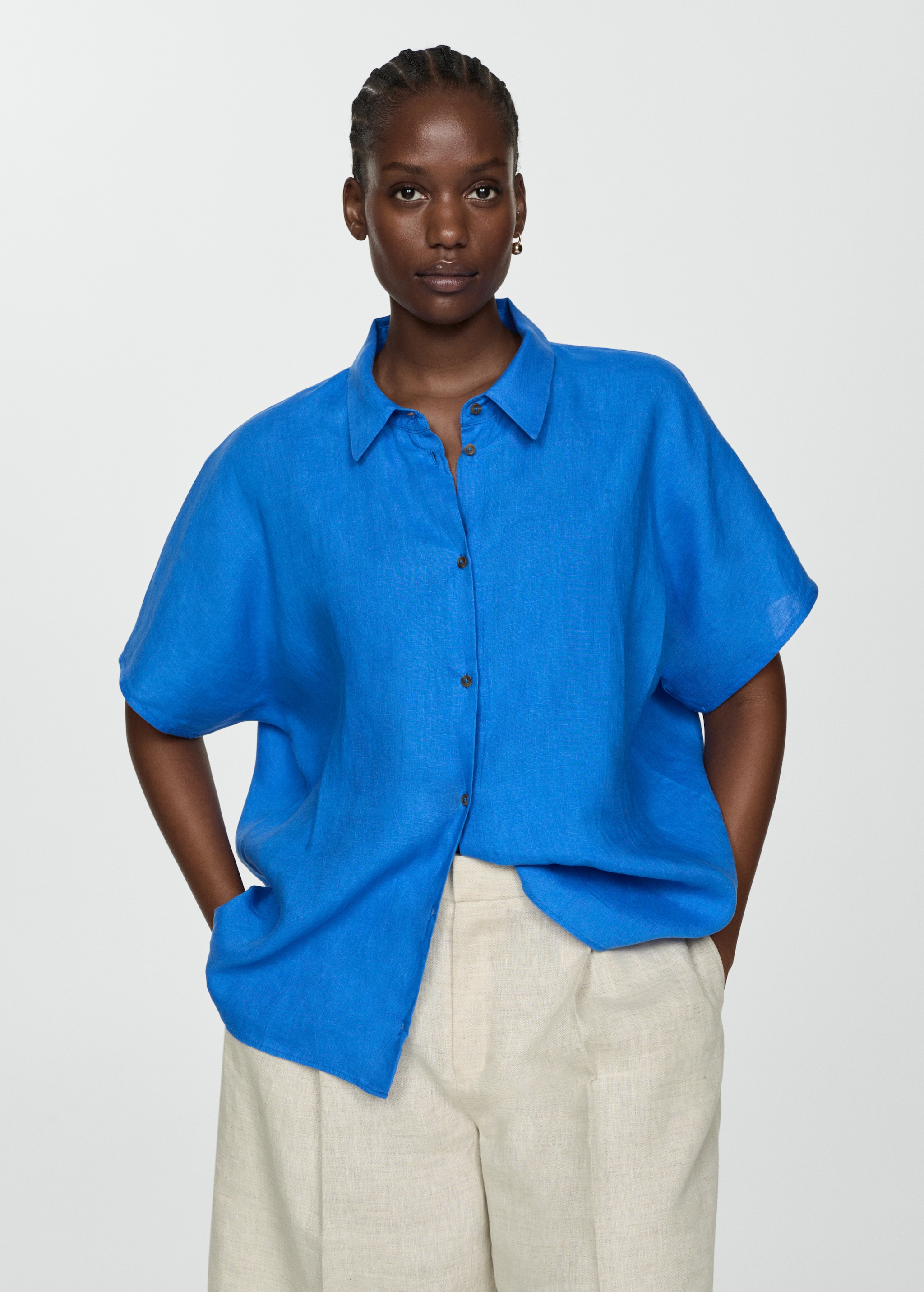Short sleeve linen-blend shirt - Main Image