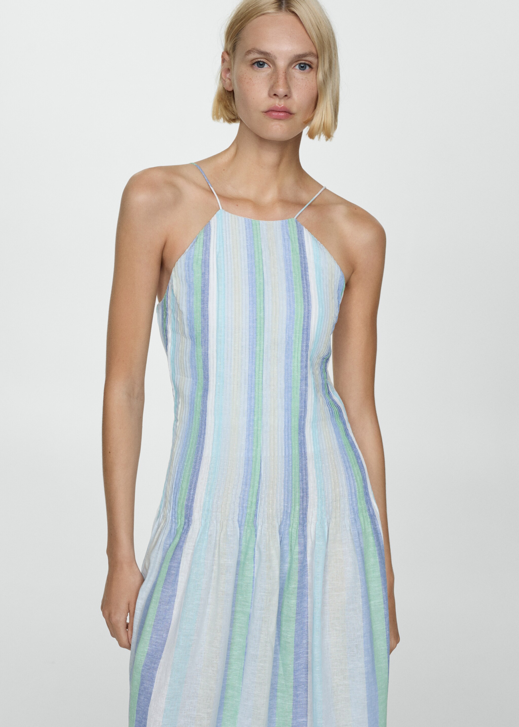 Vestido lino rayas - Plano medio