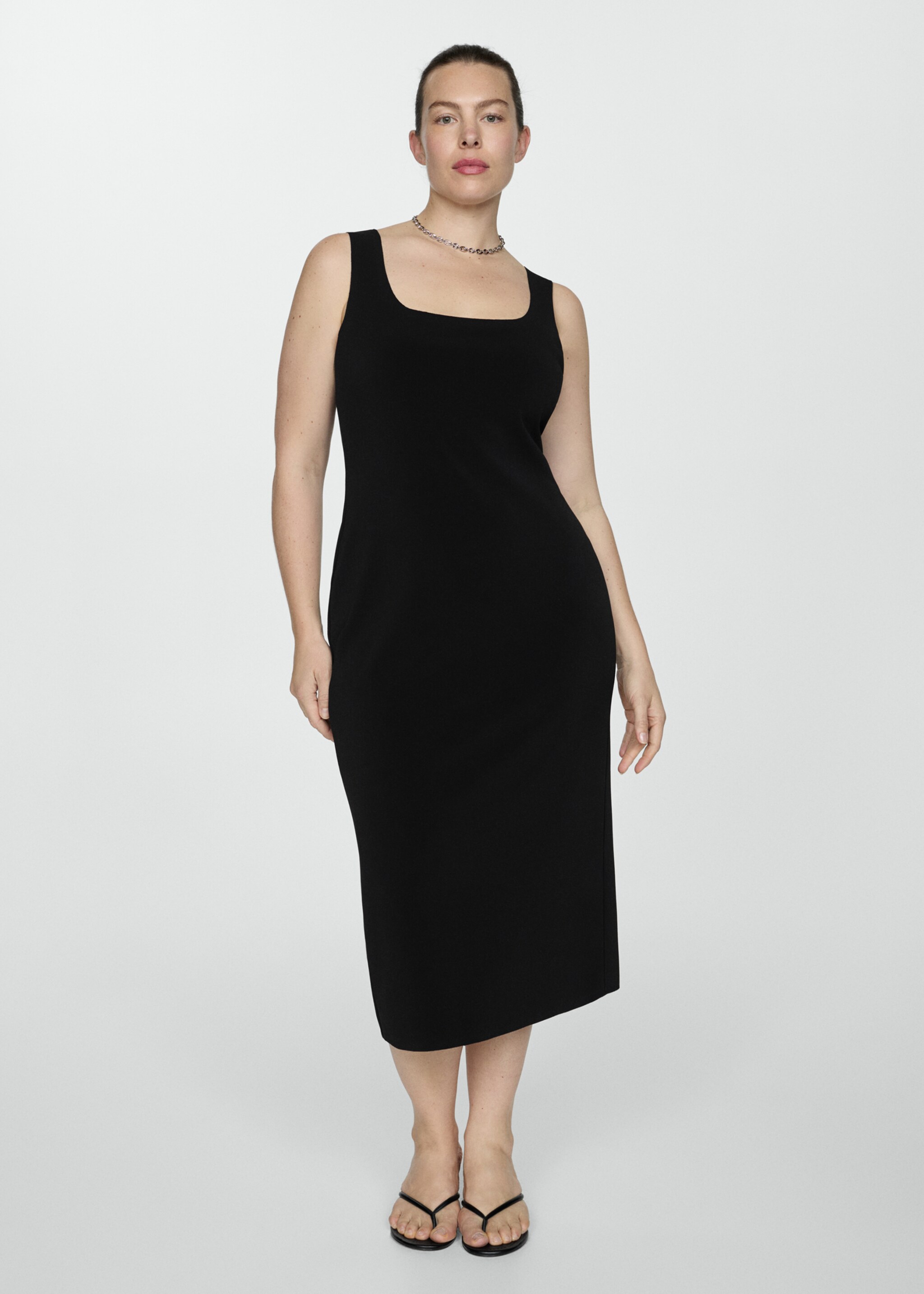 Midi-dress with straps - Details of the article 3, Black. Ref: 77010369-00.