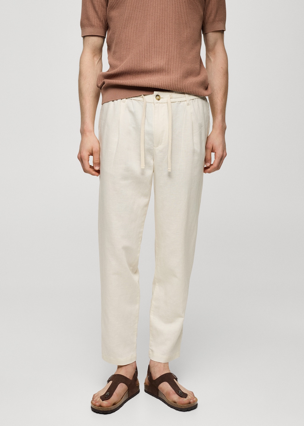 Mango Slim Fit-Leinenhose mit Kordel