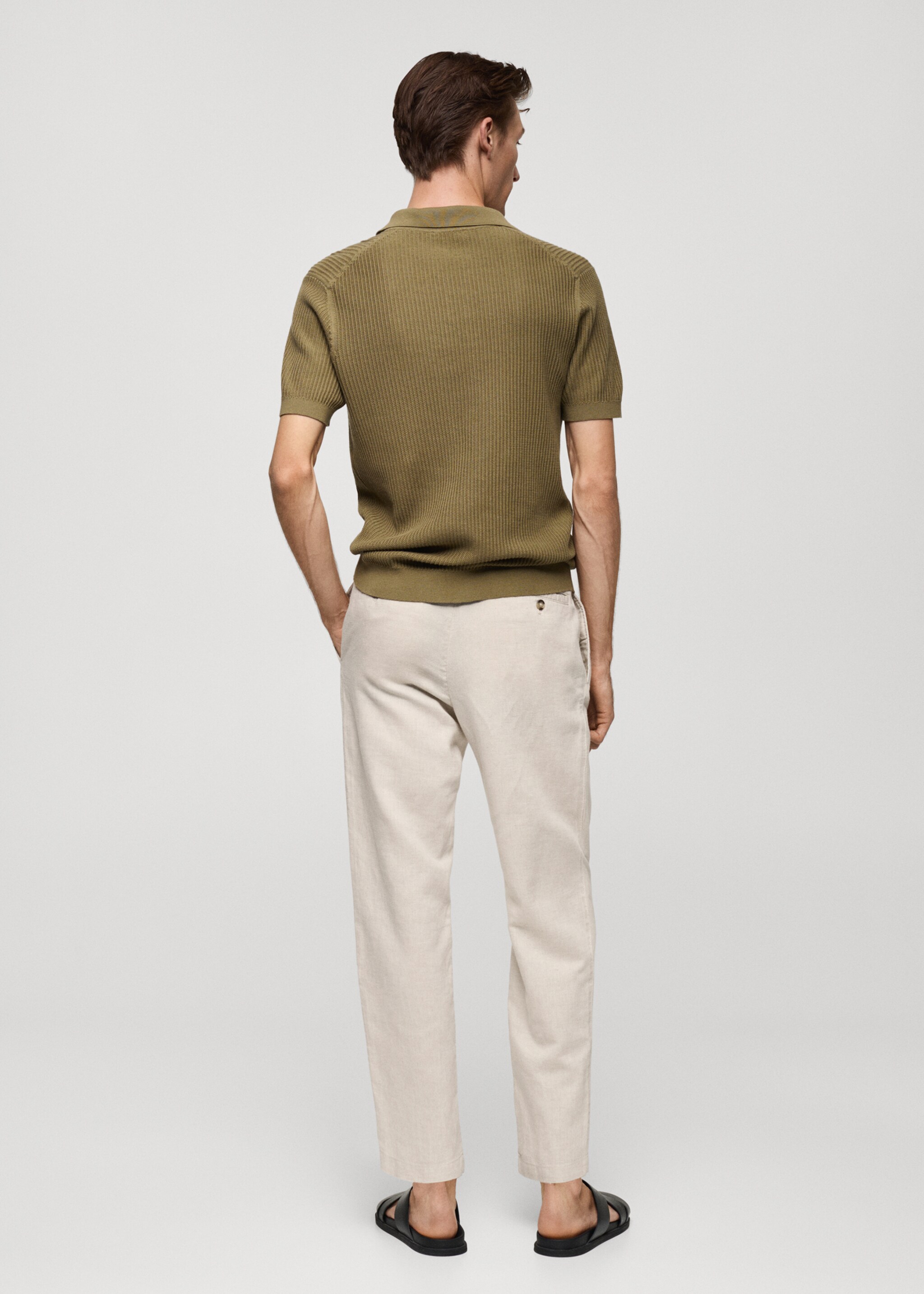 Льняные брюки slim fit со шнурком - Обратная сторона изделия