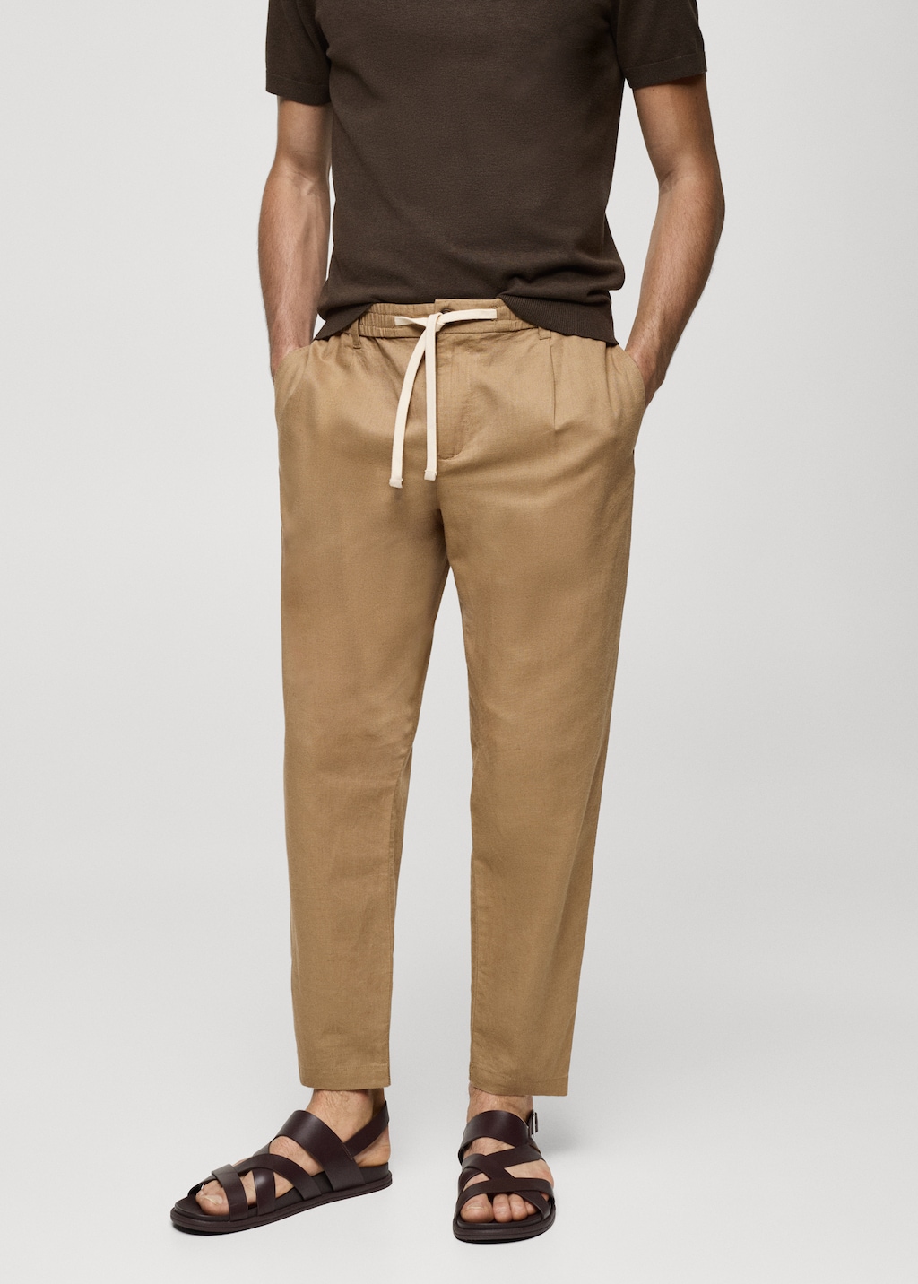 Mango Slim Fit-Leinenhose mit Kordel