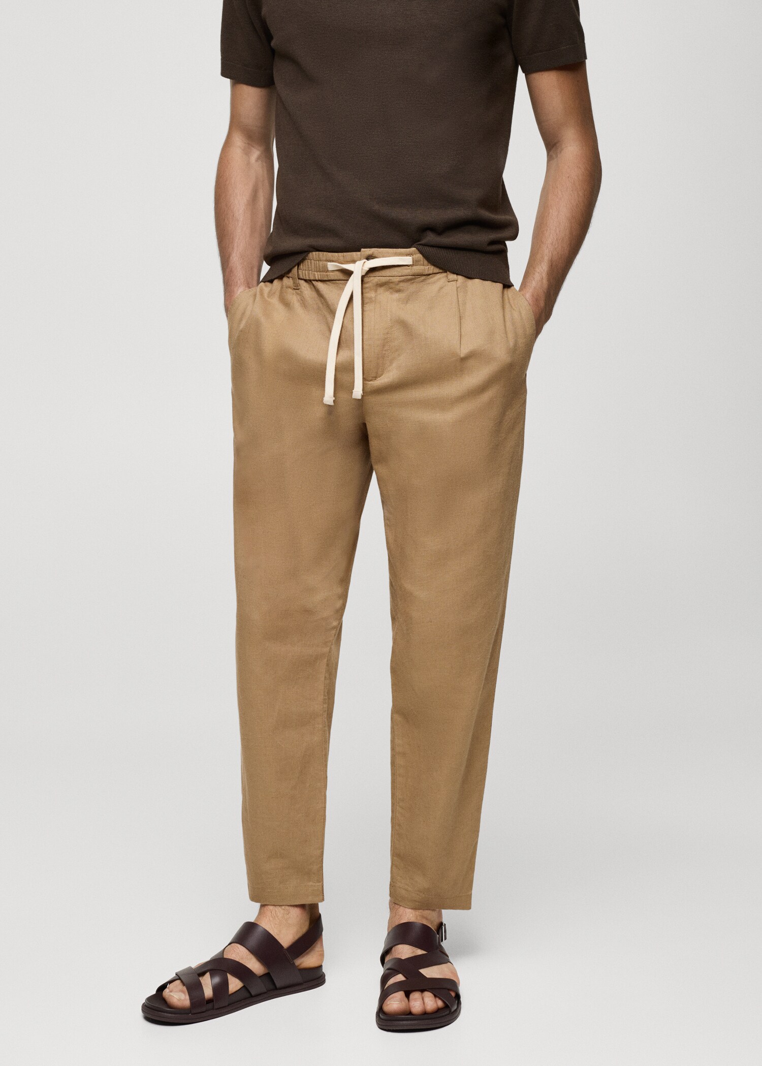 Pantalon slim fit lin cordon - Plan moyen