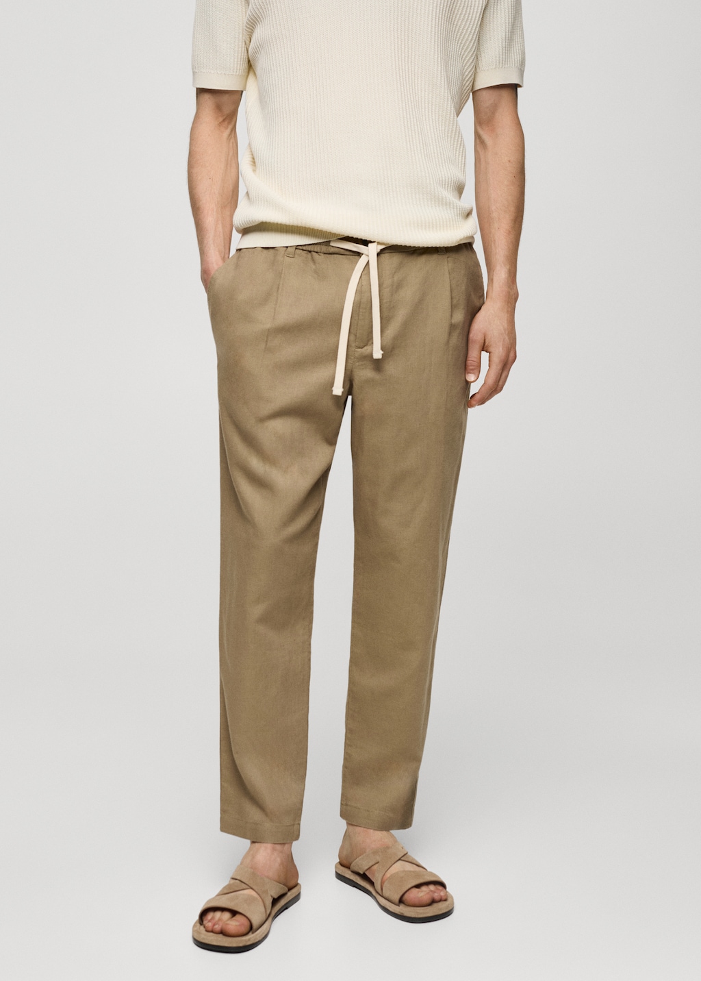 Mango Slim Fit-Leinenhose mit Kordel