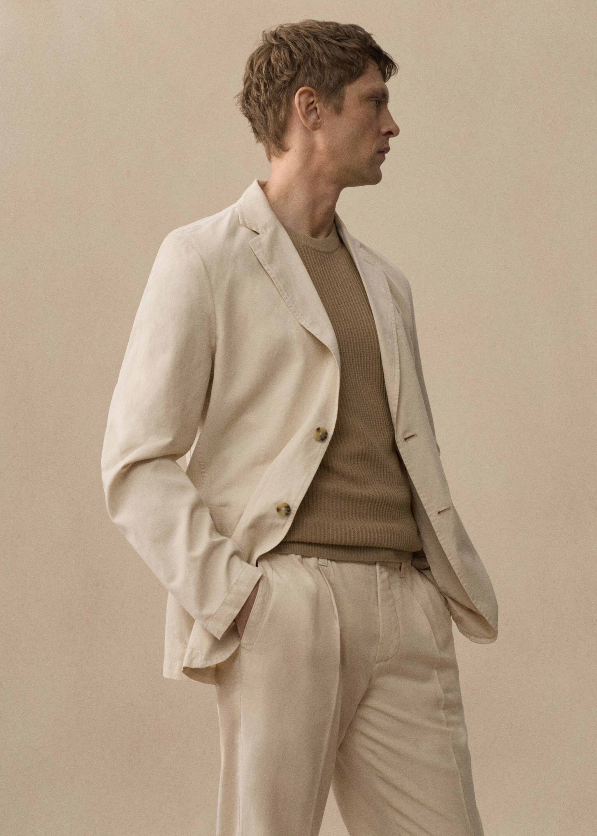 Washed-effect cotton-linen jacket - Details of the article 3