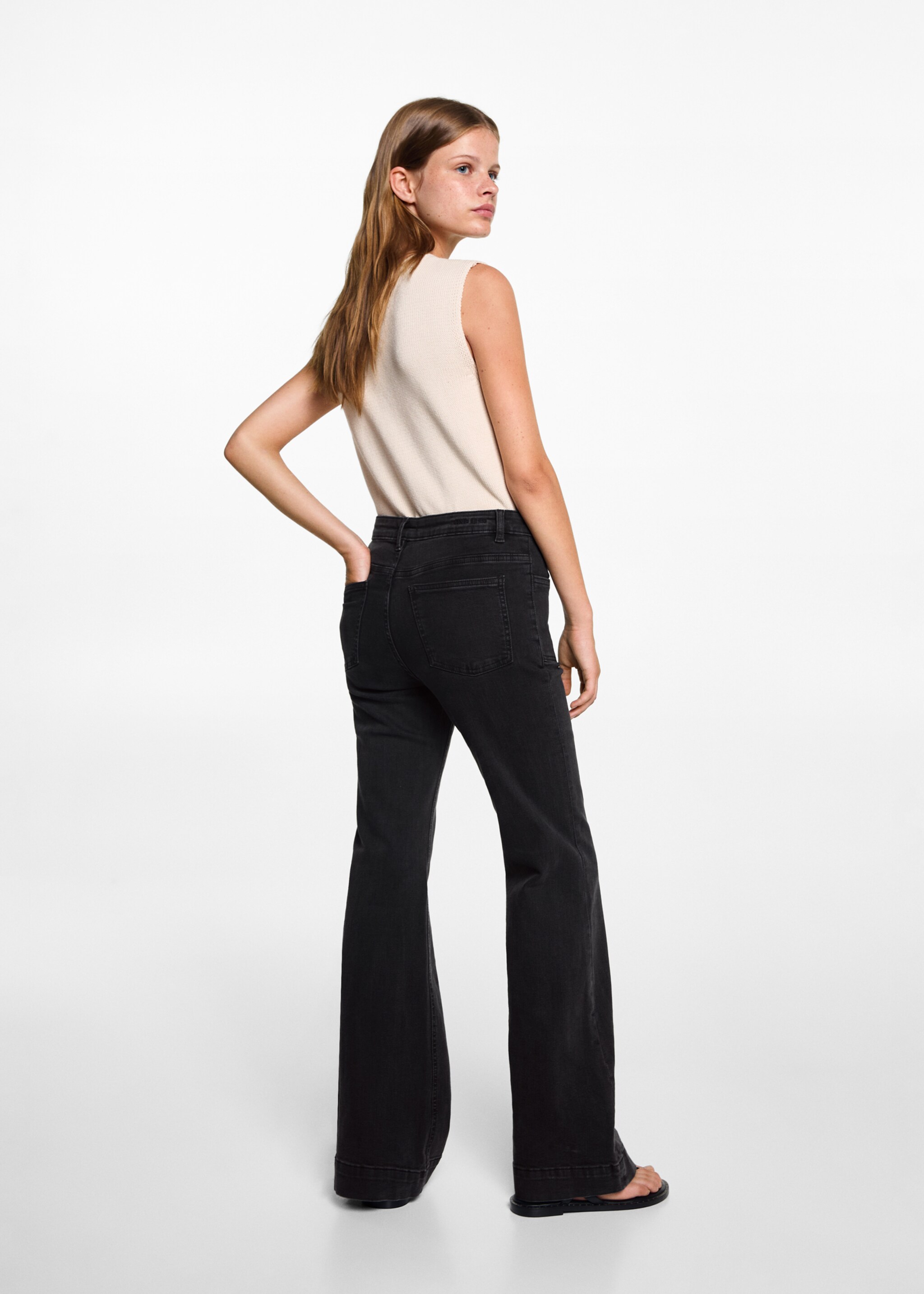 Jeans flare bolsillos - Reverso del artículo, Denim negro. Ref: 77010610-00.