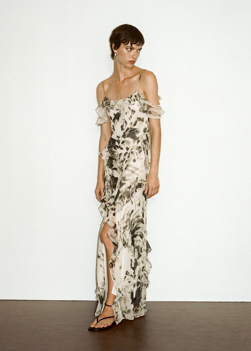 MANGO Animal print ruffled dress ecru 4 Woman