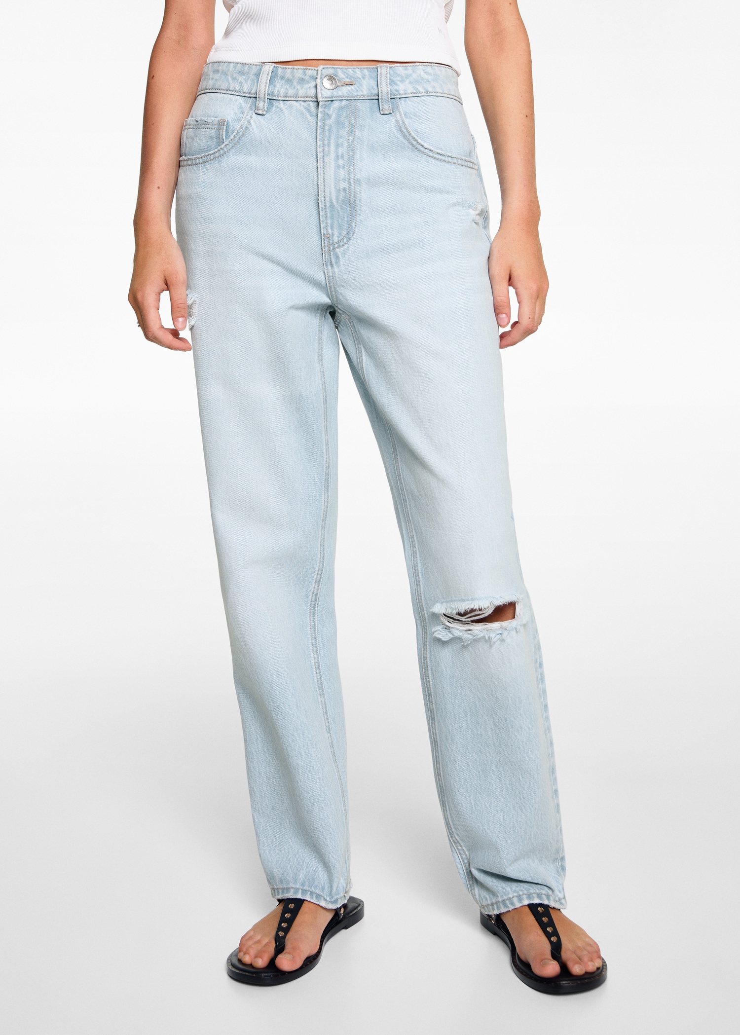 Jean straight-fit déchirures - Plan moyen