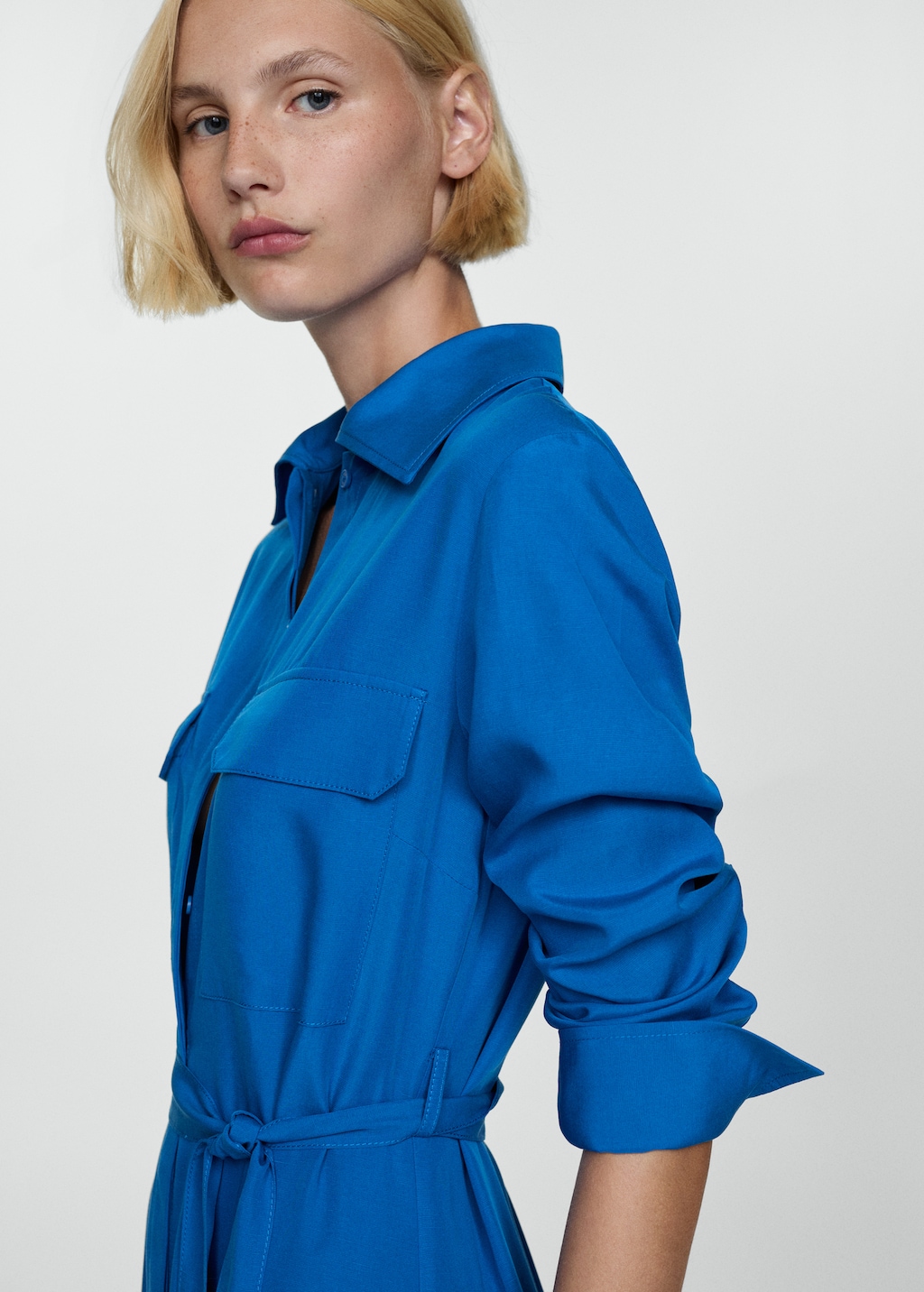 MANGO Lyocell shirt dress with bow blue 6 Woman