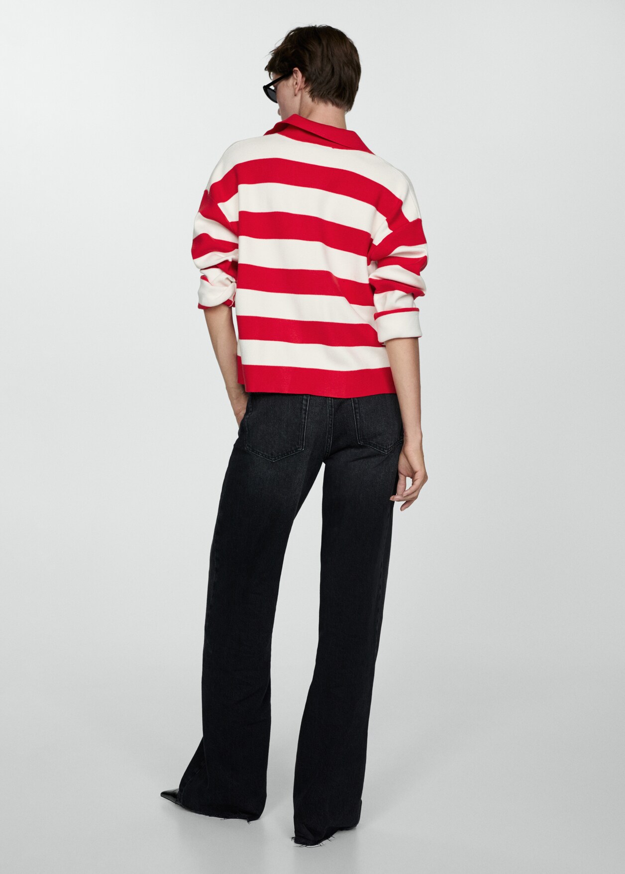 Striped Polo Collar Long Sleeve Sweater main image 1