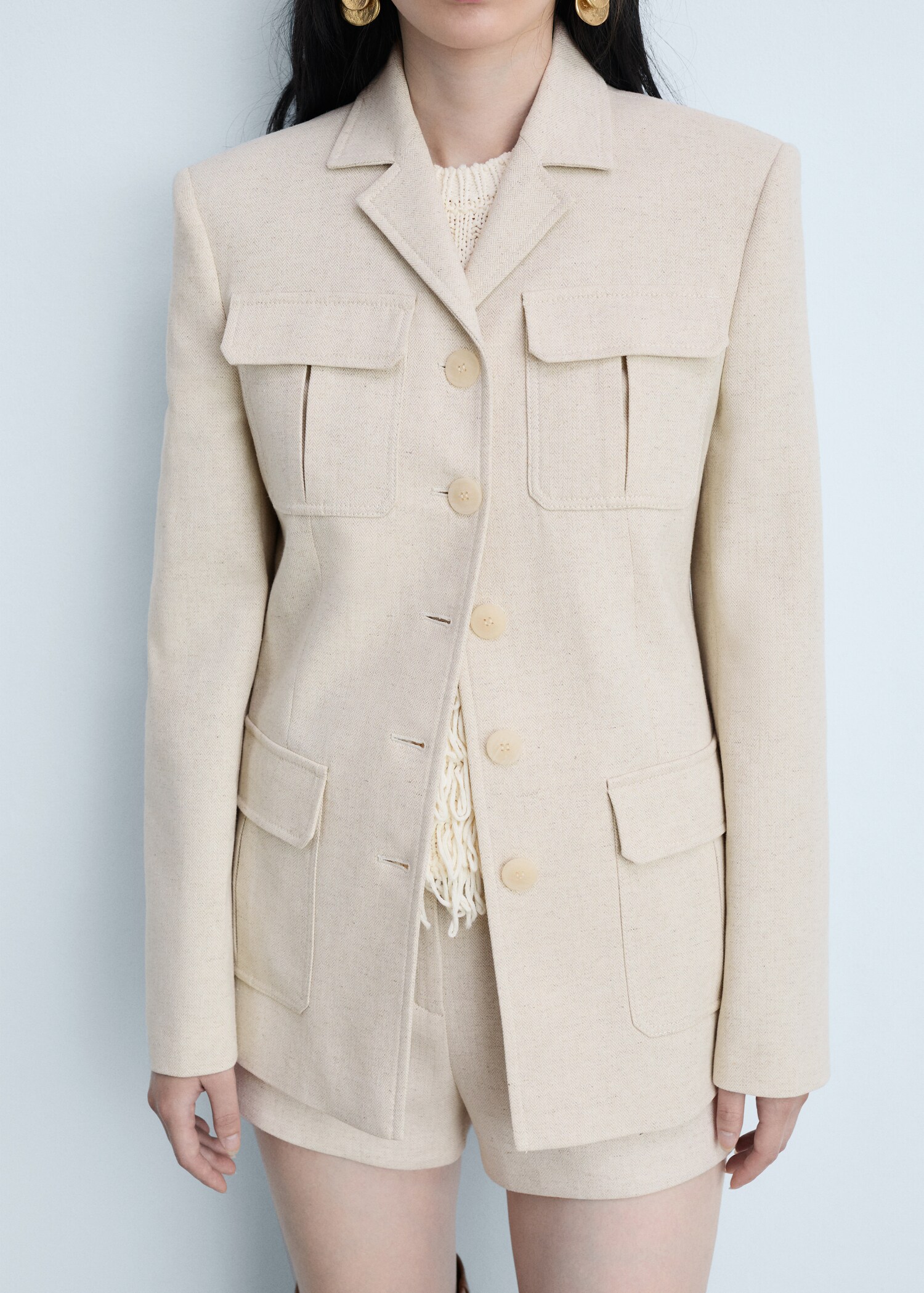Linen-cotton tailored jacket with pockets - Medium plane