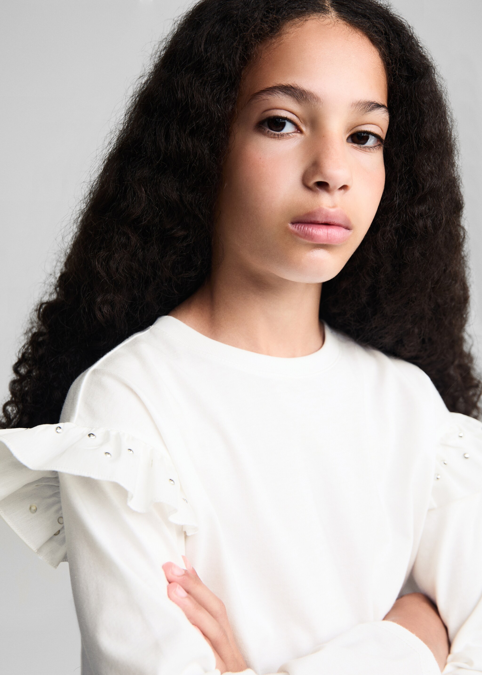 T-shirt clouté volants - Détail de l'article 1, Blanc cassé. Ref: 77014801-00.