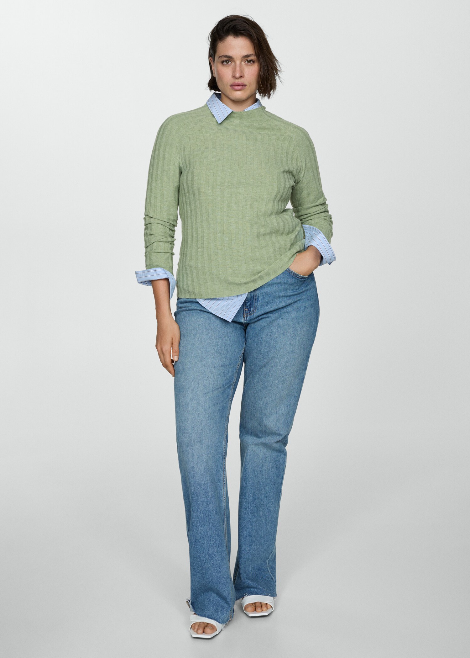 Ribbed sweater with perkins neck - Details of the article 3