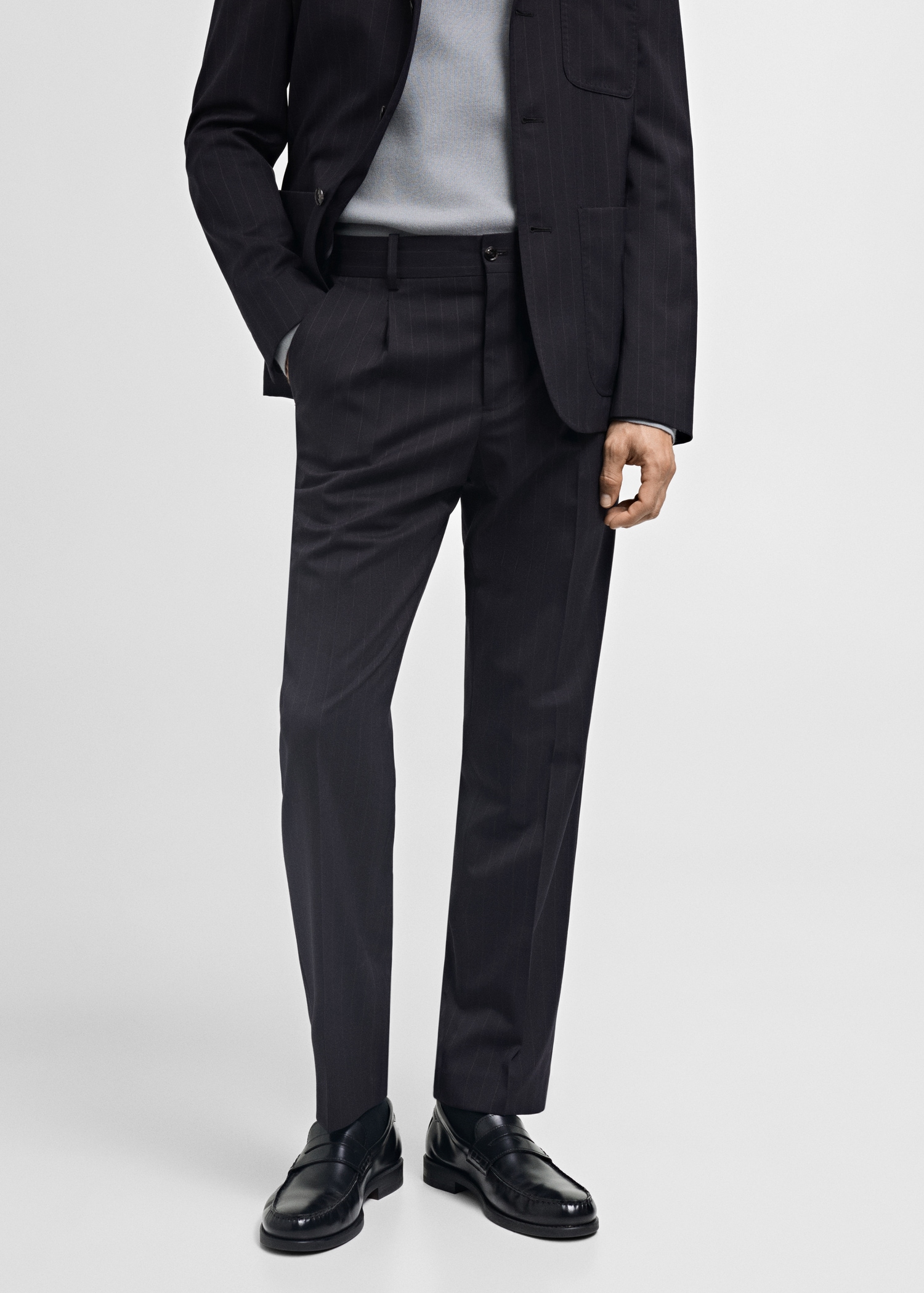 Pantalon costume laine slim-fit rayures - Plan moyen