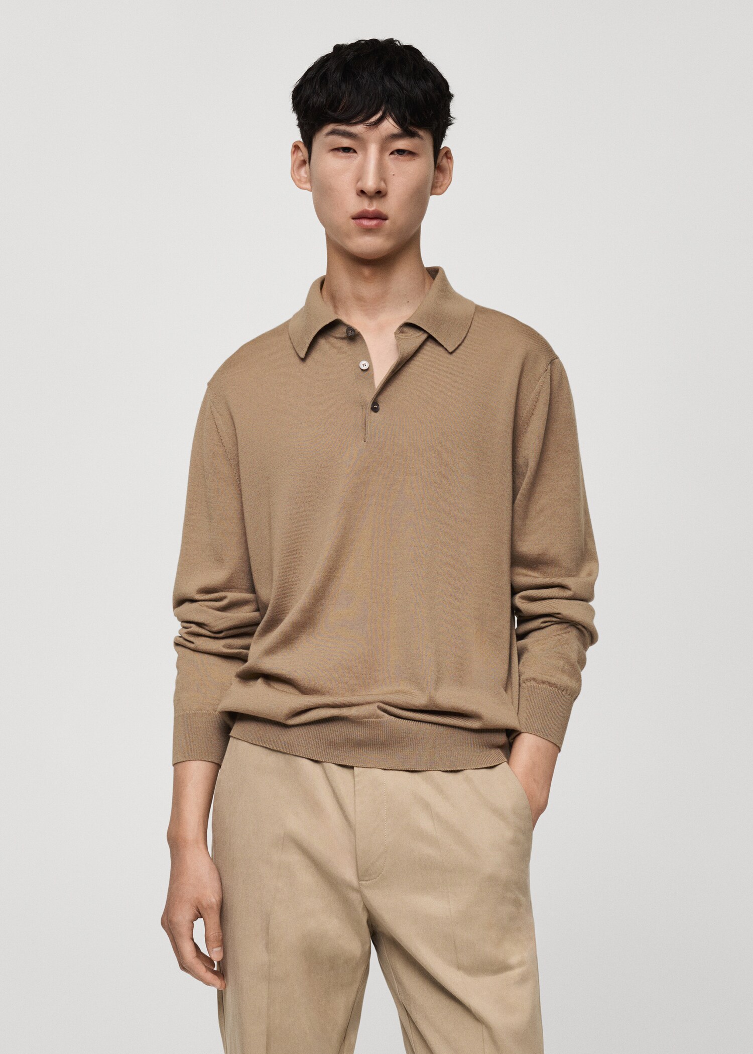 100% merino wool long-sleeved polo shirt - Medium plane